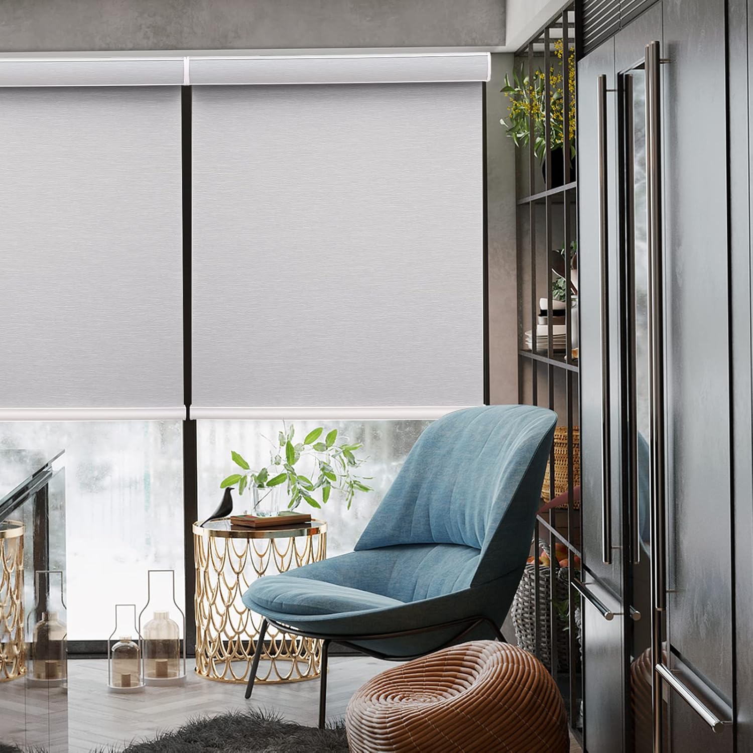 Persianas enrollables para ventanas, sin cordones, opacas de tamaño personalizado, para cocina, oficina y dormitorio (gris)