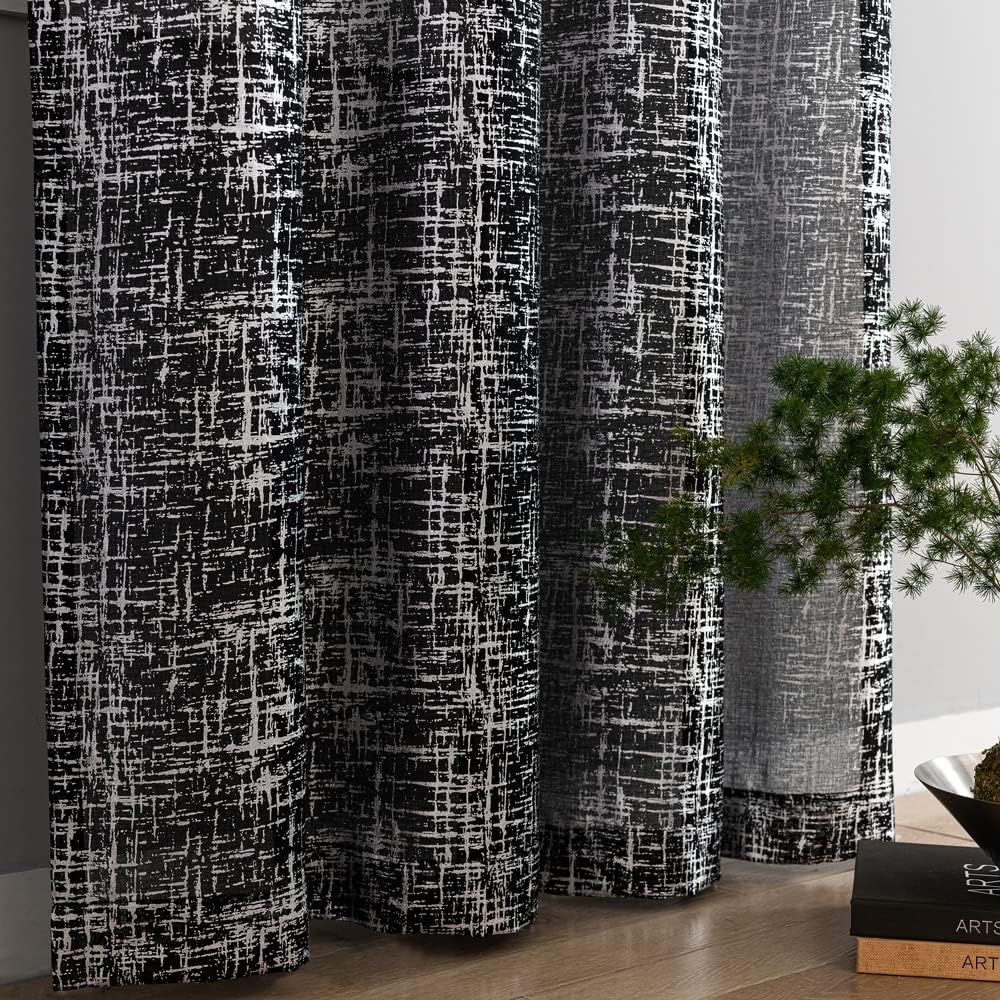 2 paneles de cortinas traslúcidas negras de 63 pulgadas de largo, con estampado de lámina plateada con purpurina para sala de estar, dormitorio,