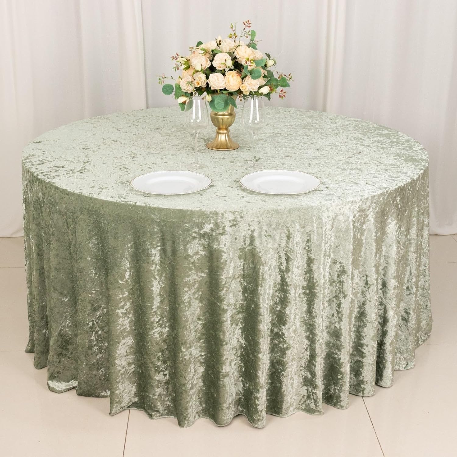 Efavormart – Mantel redondo de terciopelo triturado prémium de 120 pulgadas, color verde salvia