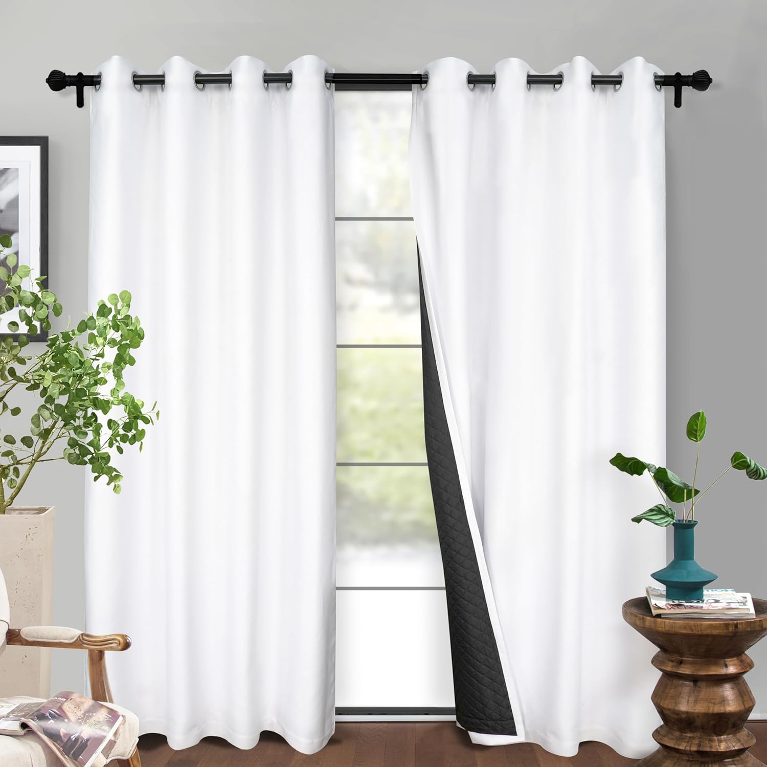 DriftAway Cortinas opacas con aislamiento térmico y textura de lino con forro térmico acolchado para bloquear el frío y el calor, reducir el ruido