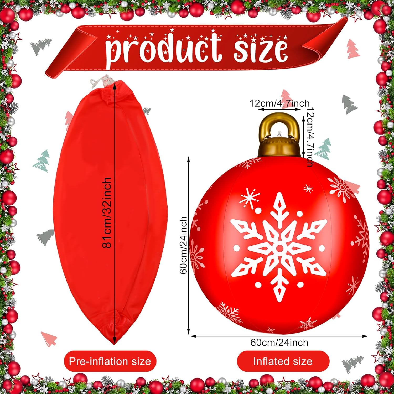 Jetec 10 bolas gigantes de PVC decorativas de Navidad de 32 pulgadas para exteriores, decoración de patio, decoración de patio al aire libre,