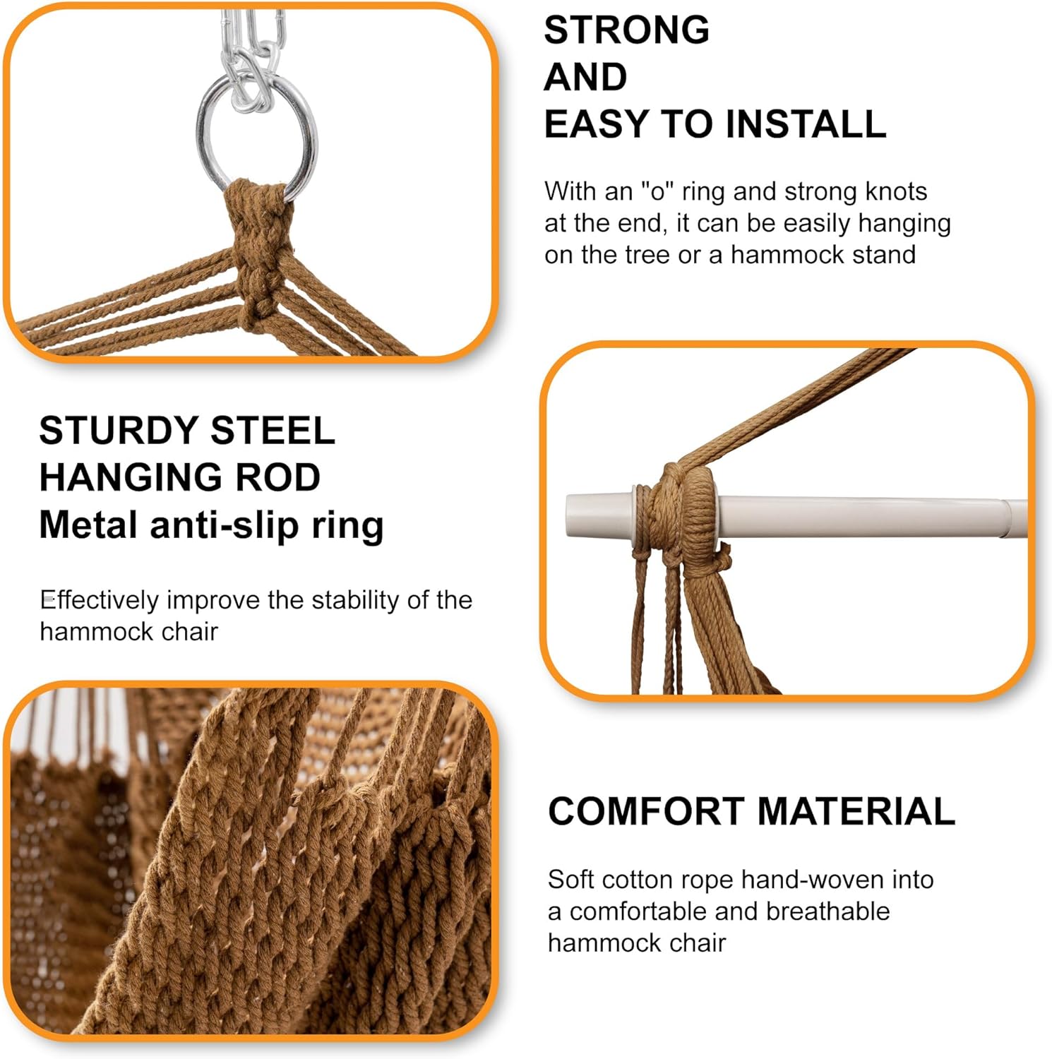 Lazy Daze – Silla tipo hamaca estilo caribeño silla columpio de cuerda colgante caribeña, barra separadora de acero extraíble de 40 pulgadas con