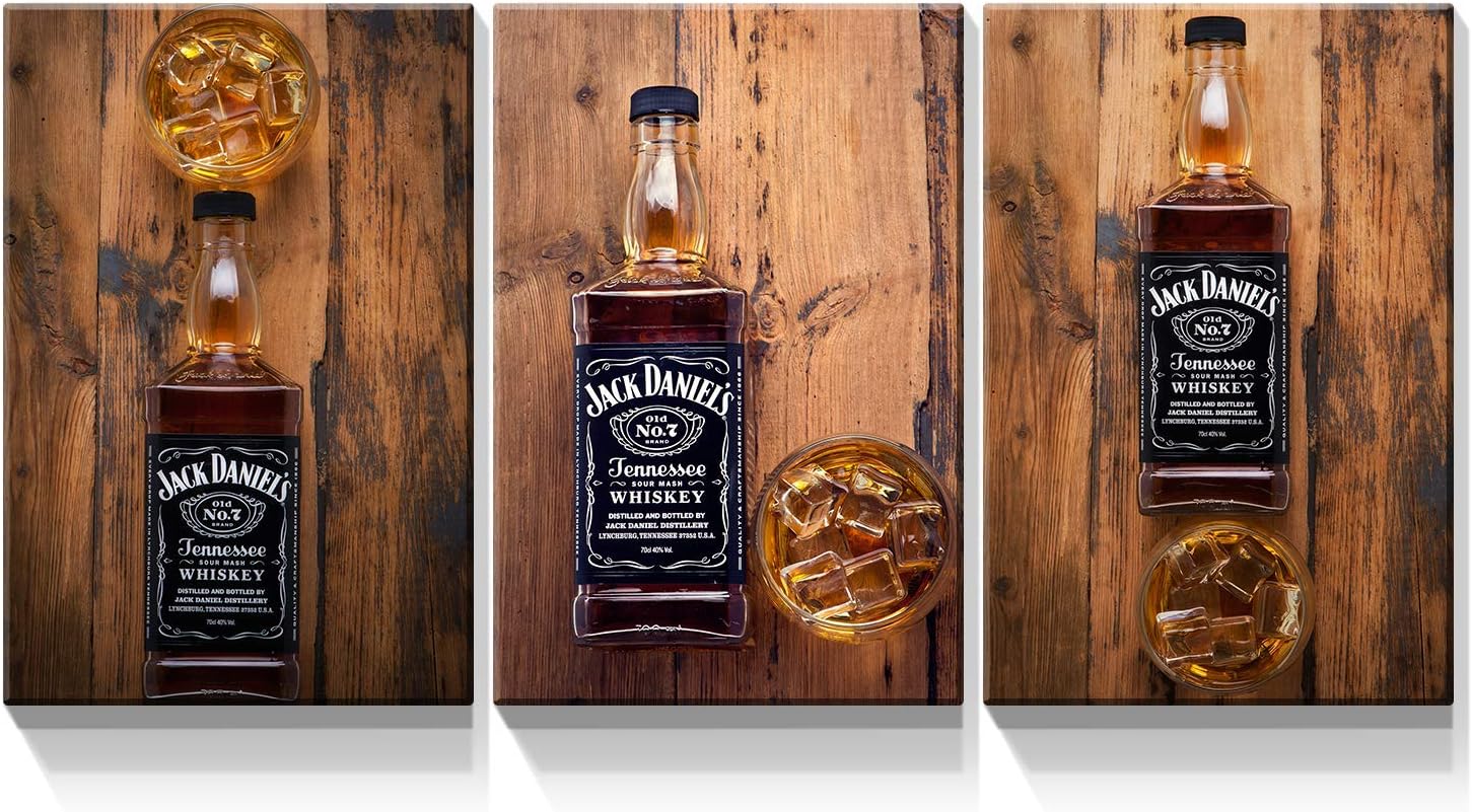 Denozer – 3 piezas de lienzo para pared, diseño vintage de whisky, decoración de pared occidental para cocina, bar, pub – Impresión en lienzo giclée