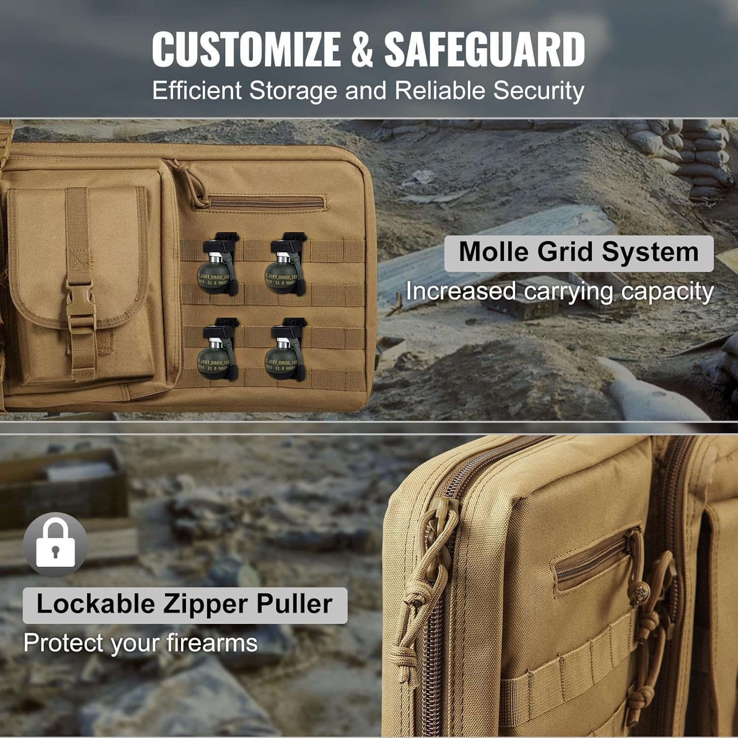 VEVOR Bolsa para rifles, bolsa táctica doble larga para pistola de 42 pulgadas, funda suave para rifle con cremallera con bloqueo, asa portátil y