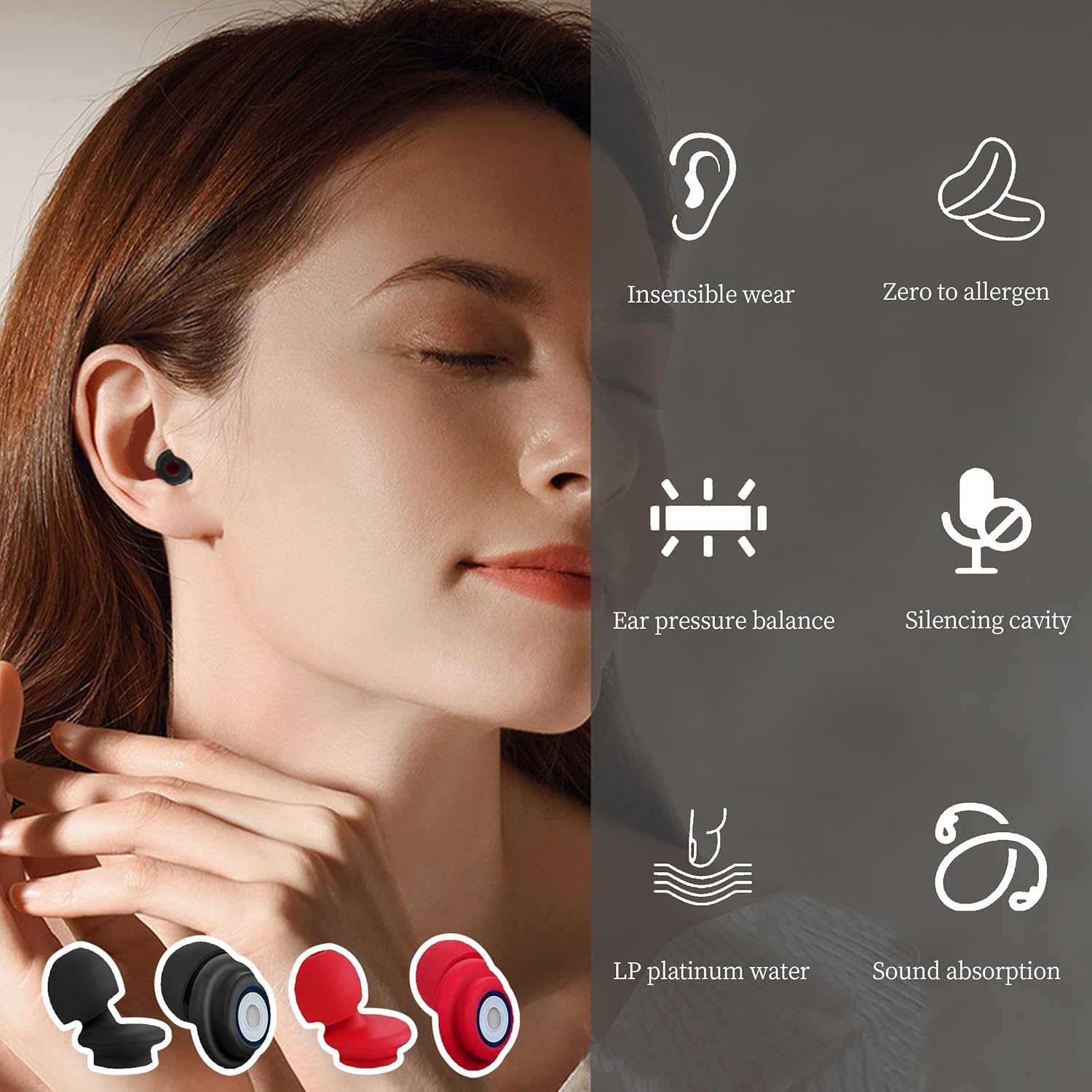 Kiniza Tapones para los oídos para dormir con cancelación de ruido, protección auditiva súper suave y reutilizable en silicona flexible para dormir,