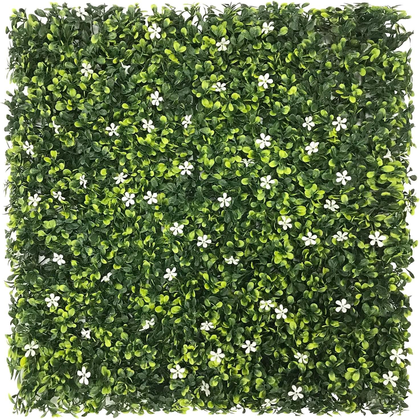 E&K Panel de valla de plantas artificiales de 20 x 20 pulgadas, hojas sintéticas, césped, panel de privacidad para interiores y exteriores (jazmín