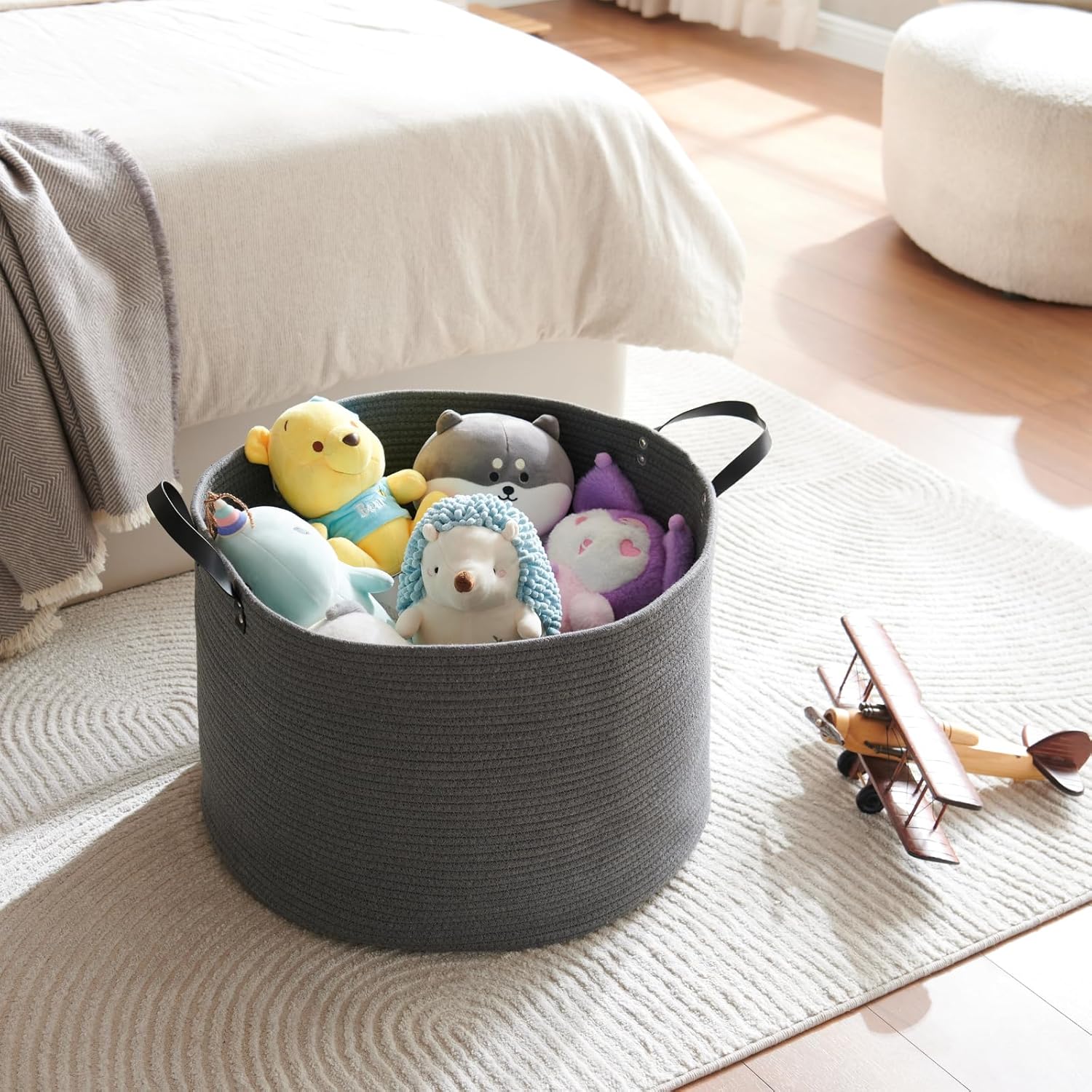 Luxury Little Cesta de almacenamiento extragrande para guardería, 22 x 22 x 14 pulgadas, cesta de cuerda de algodón 100% con asas, cesta de