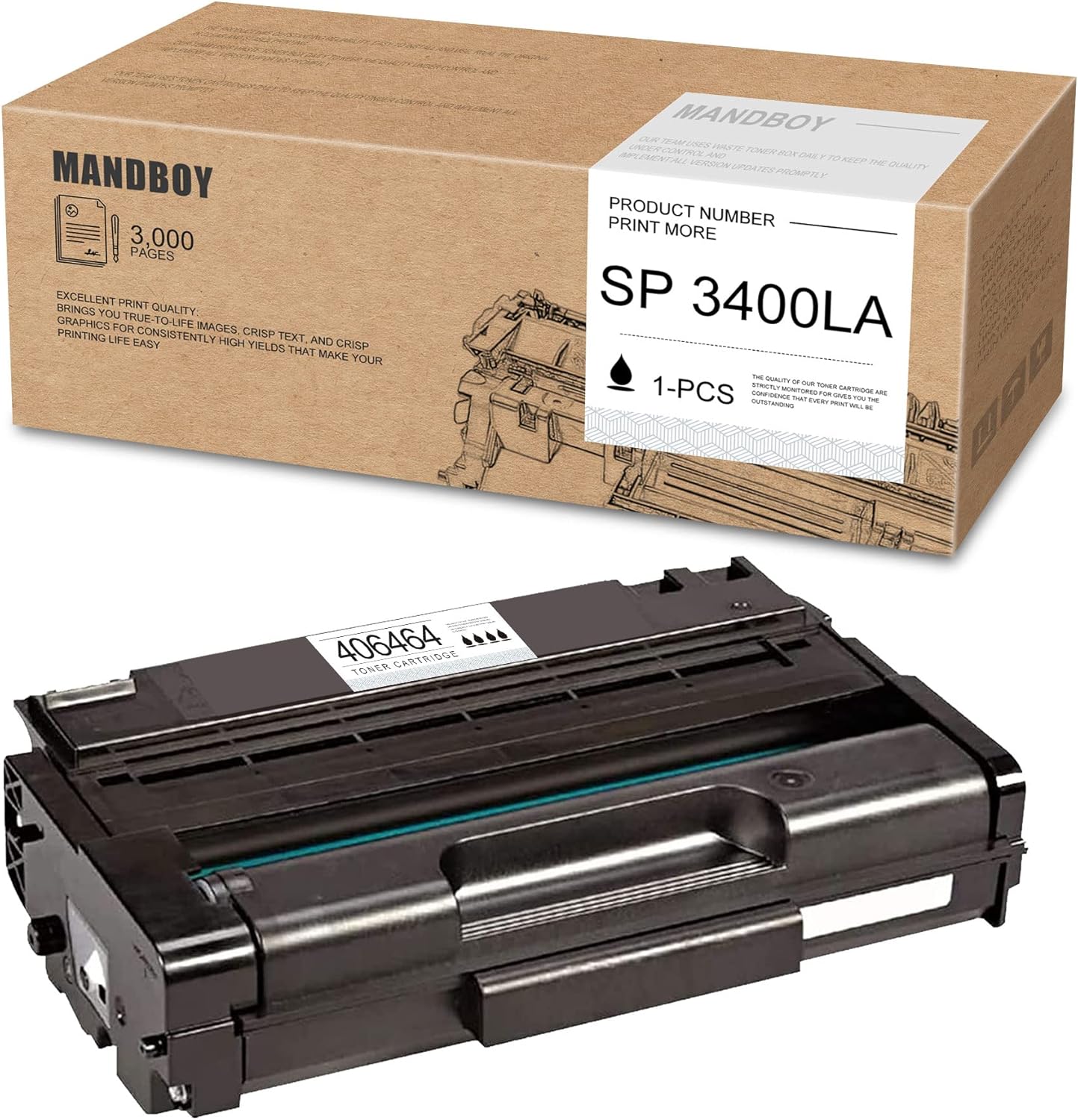 Repuesto compatible para cartucho de tóner Ricoh SP 3400LA 406464 (negro), funciona con cartucho de tóner de impresora SP 3400 3410 3500 3510,