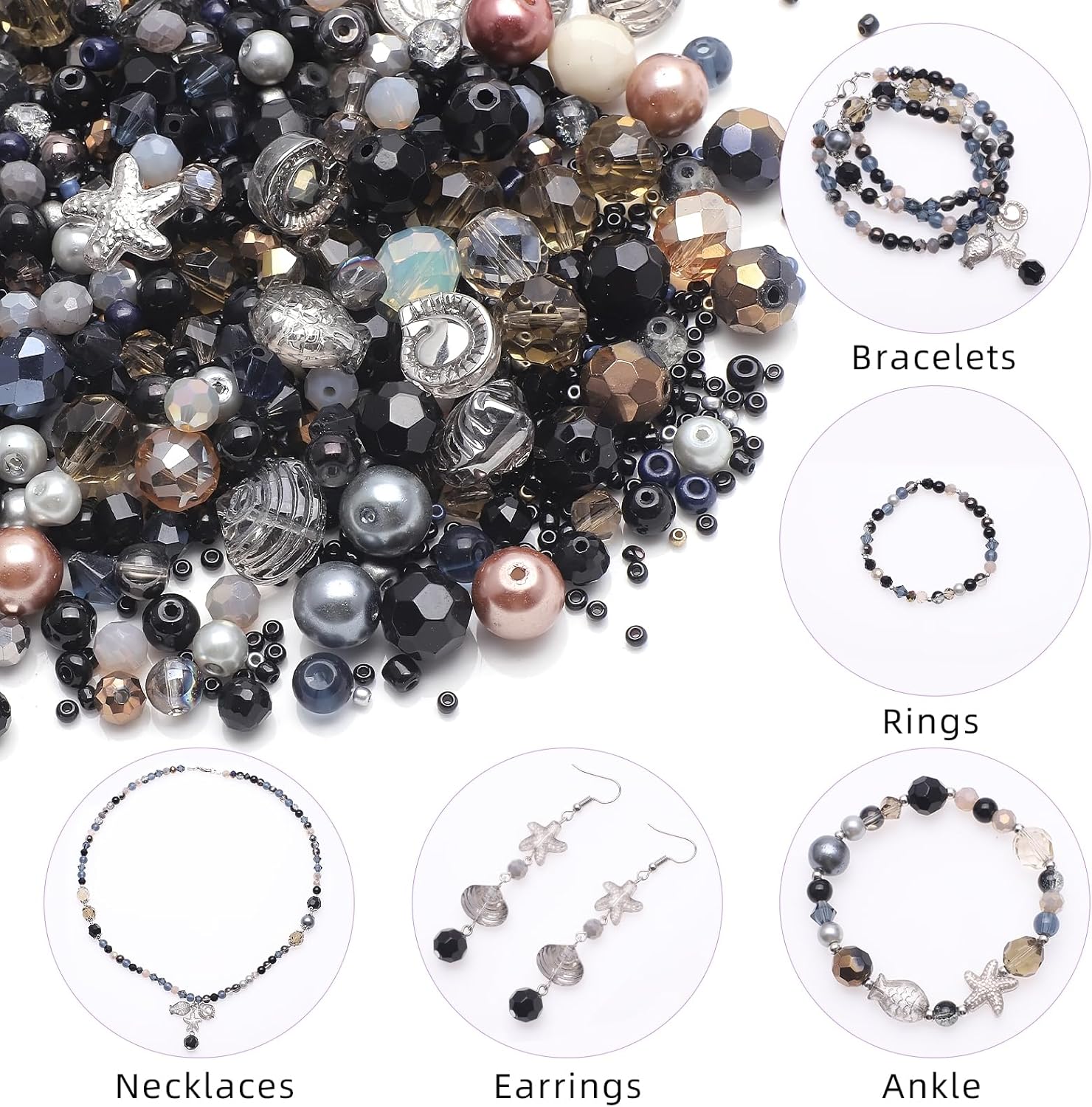 870 cuentas de joyería de cristal surtidas, cuentas sueltas de piedras preciosas perforadas, cuentas de cristal transparente para manualidades,