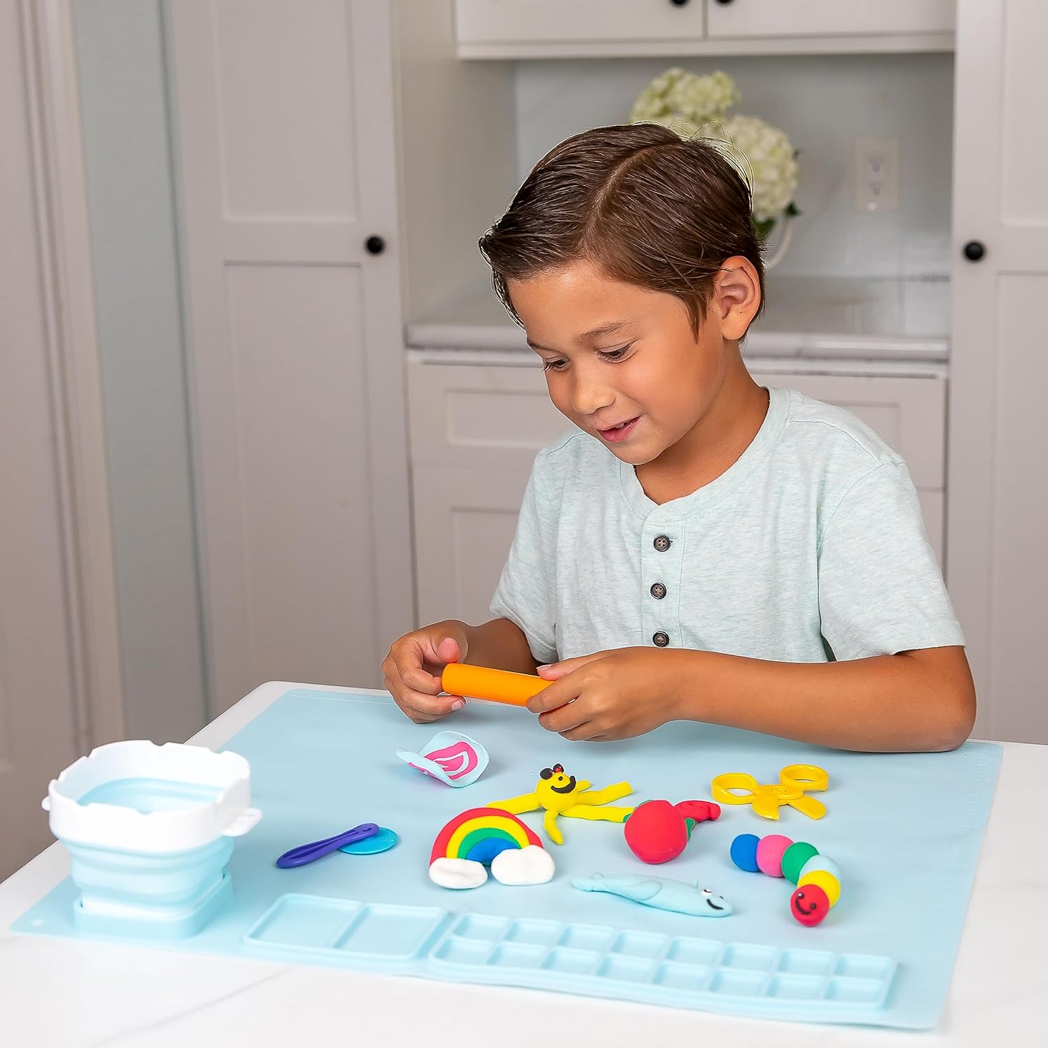 Alfombrilla de silicona para manualidades con taza de agua extraíble, moldeo de esculturas y fundición (azul)
