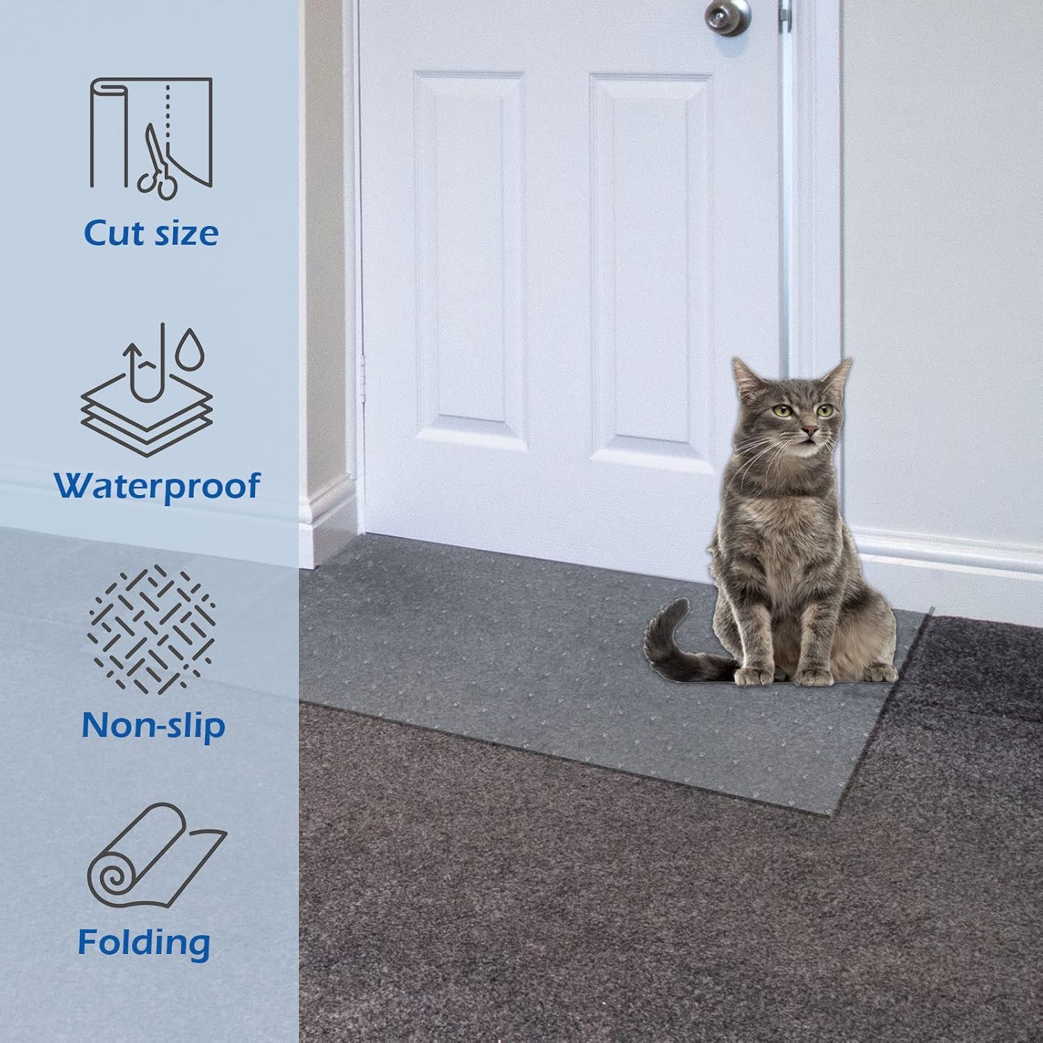 Protector de alfombra para mascotas, protector transparente antideslizante para gatos y perros para puerta, evita que las alfombras se rayen en la