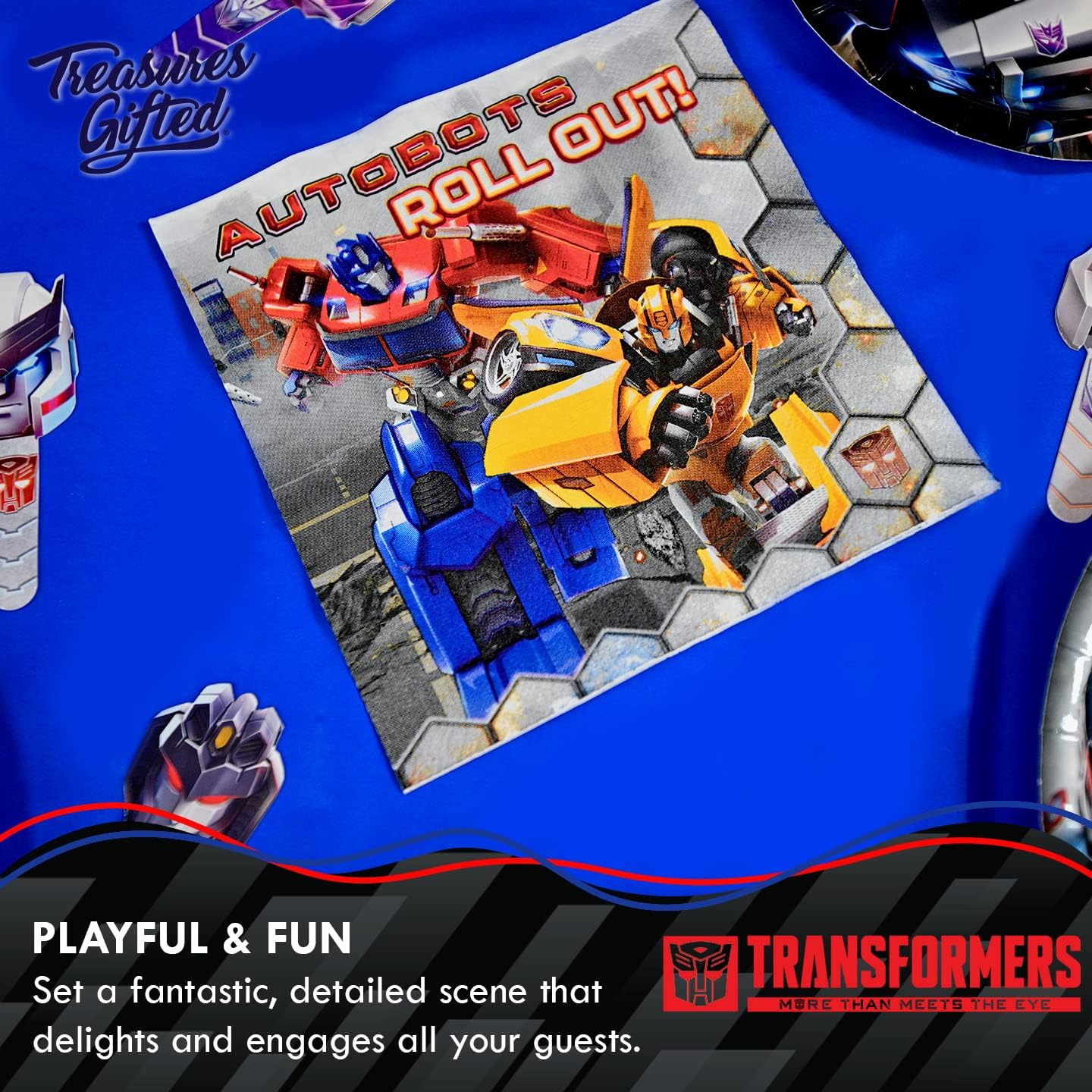 Treasures Gifted Servilletas Transformers con licencia oficial  Servilletas de fiesta Transformers de 48 unidades  Suministros de fiesta de