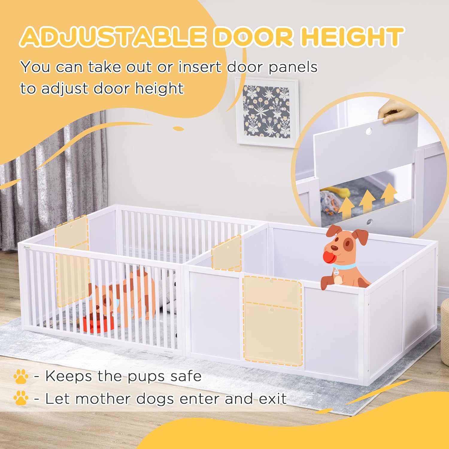 PawHut Caja de parto para perros construida para la comodidad de la madre, corral de parto para perros con puertas extraíbles, corral para cachorros