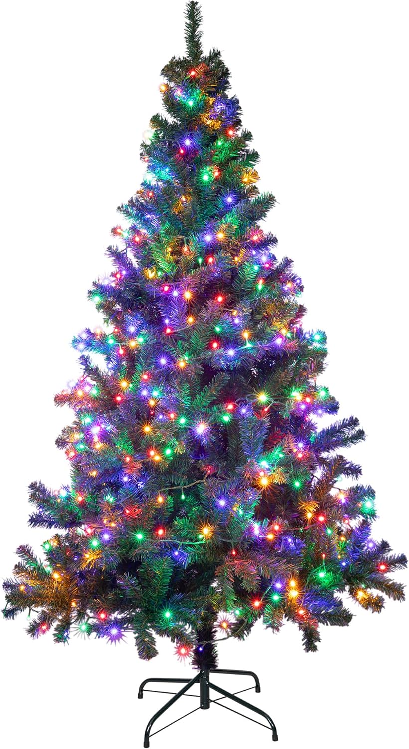 Sunnyglade Árbol de Navidad artificial de alta calidad de 6 pies con 400 luces LED multicolor (no preencordadas) y soporte de metal resistente, 8