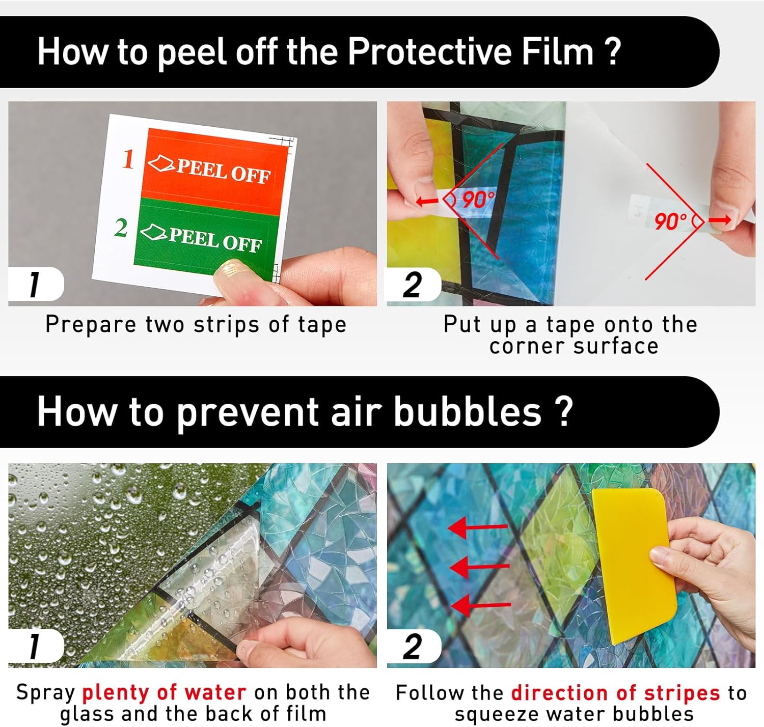 SUNBABY Película de vidrieras para ventana Película holográfica de privacidad para ventana de arco iris, película decorativa de privacidad con