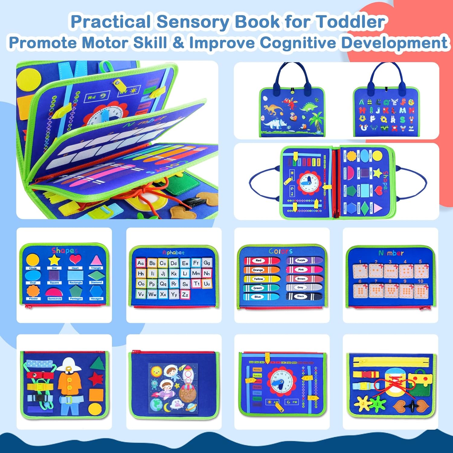 Juguetes de mesa de alta tecnología, libro ocupado para niños pequeños de 1 a 5 años, libro sensorial Montessori educativo para actividades de