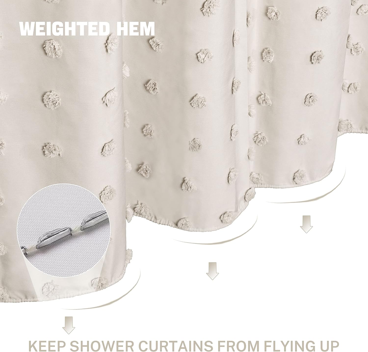 Cortina extralarga para ducha, de estilo bohemio y tela tejida, plisada, floral, texturizada, moderna, campestre, minimalista, con ganchos y