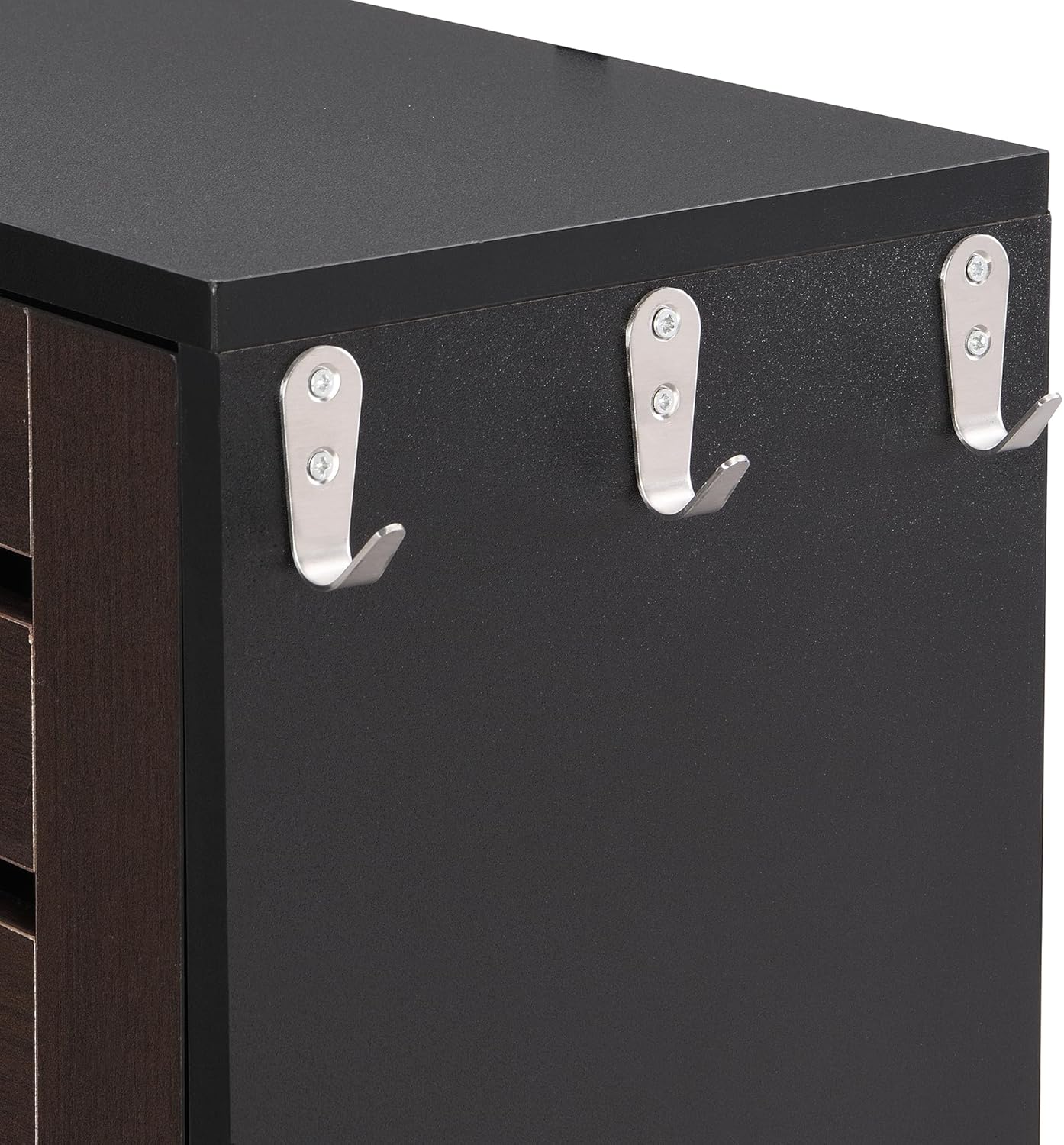 SSLine Zapatero con 3 estantes de almacenamiento abatibles, zapatero de pie moderno, organizador de almacenamiento de zapatos de madera negra con