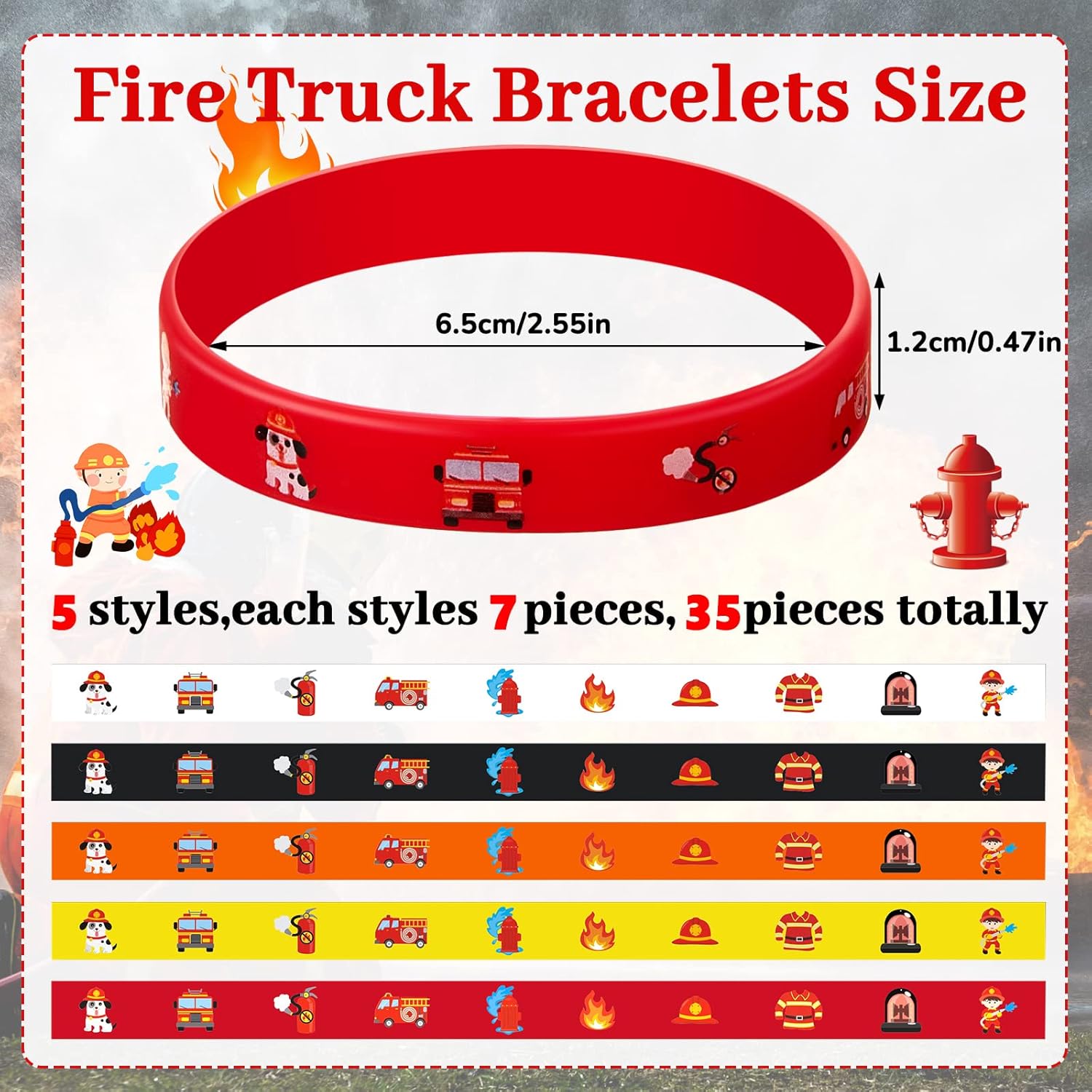 Pulseras de goma para camión de bomberos, pulseras de silicona para fiesta de bomberos, suministros de fiesta de cumpleaños, decoraciones de