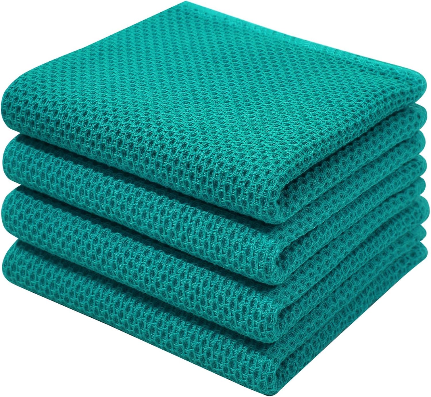Homaxy Toallas de cocina 100% algodón con tejido gofre, ultra suaves, absorbentes, de secado rápido, 13 x 28 pulgadas, paquete de 4, color verde