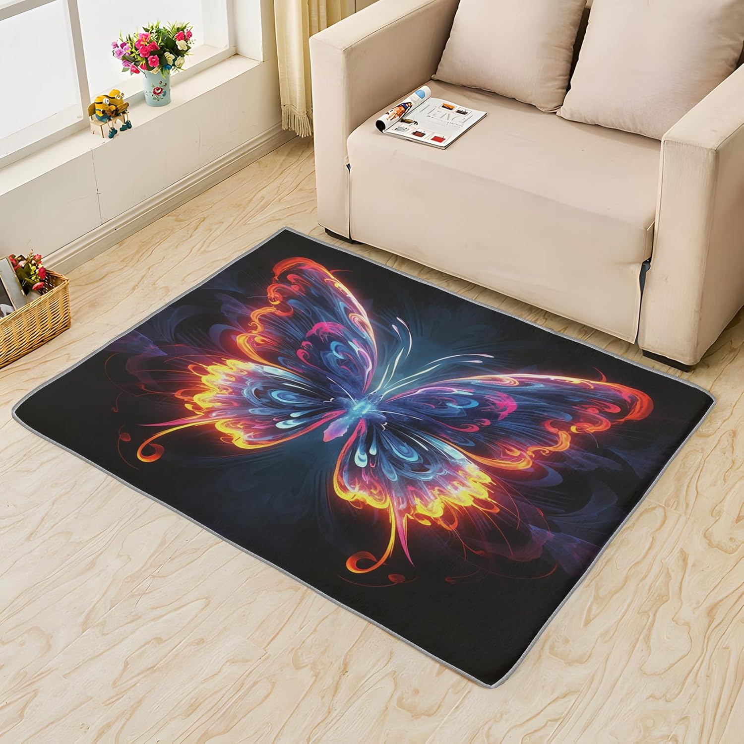 ZDABAOEC Alfombra de mariposa de 3 x 5 pies, alfombra de fantasía para dormitorio, sala de estar, entrada, alfombra pequeña con patrón de mariposa