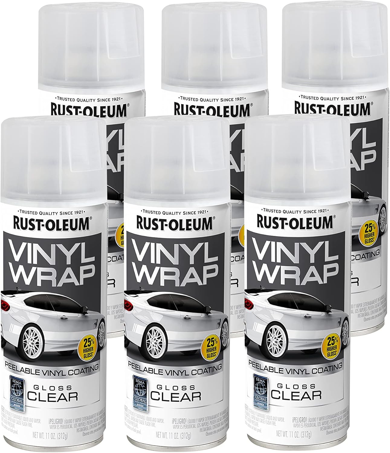 Rust-Oleum Automotive 363547 – Aerosol de envoltura de vinilo, paquete de 6, transparente brillante
