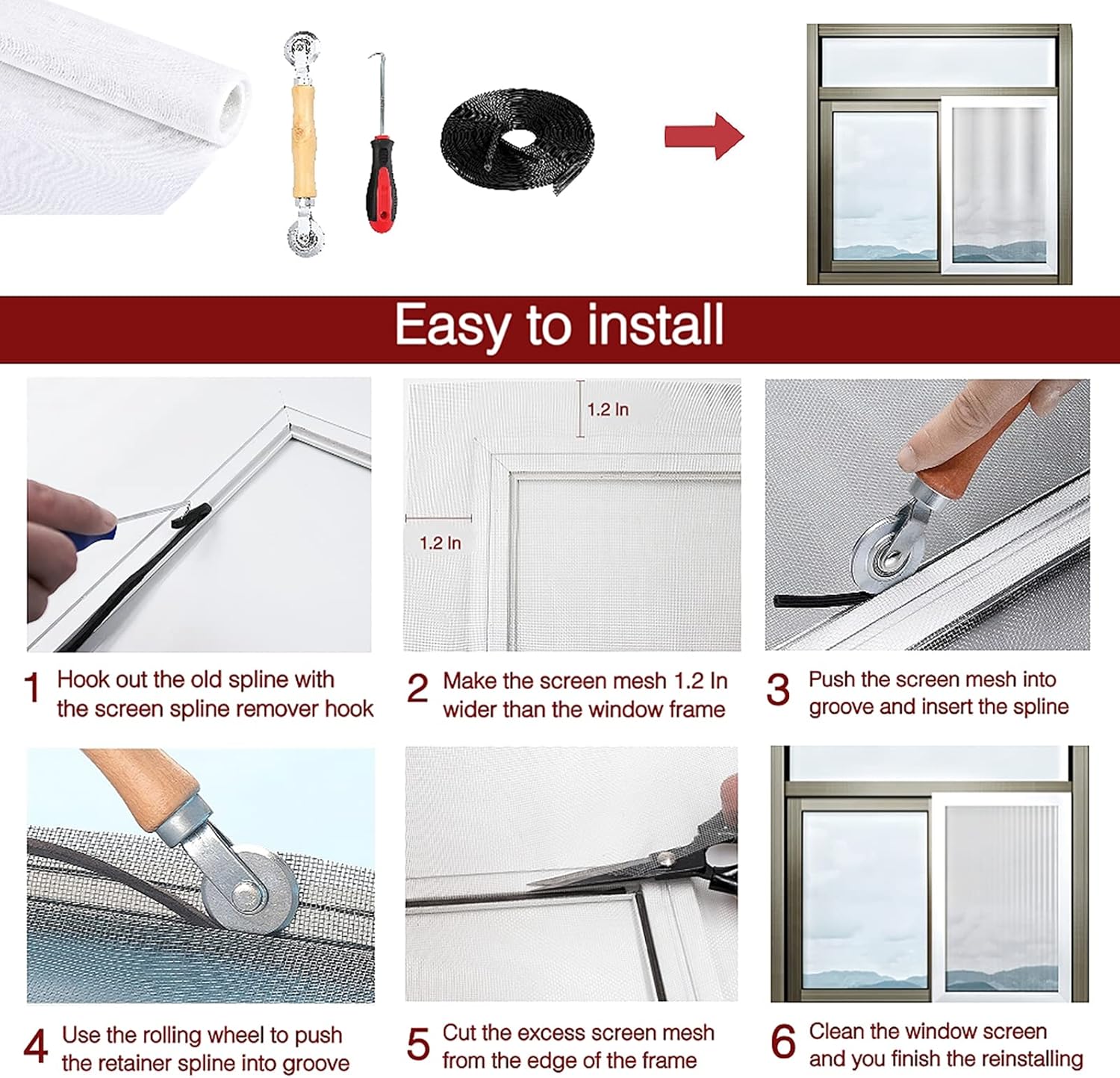 Malla de fibra de vidrio, pantalla ajustable para ventana y malla de repuesto para puerta, reemplazo de pantalla para patio, ventana y puerta, gris,