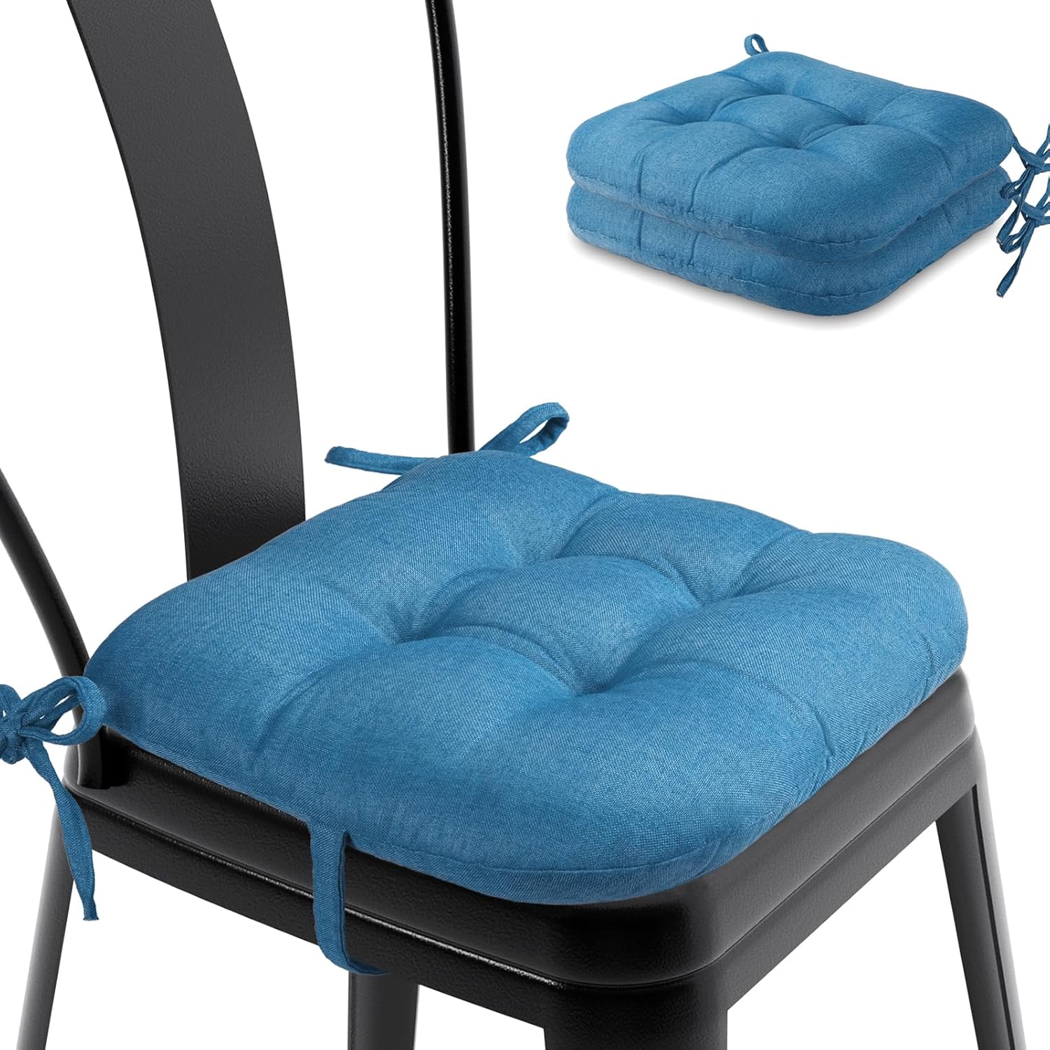 Detiblue Juego de 2 cojines para taburete de cocina, cojines para sillas de comedor de 14 x 14 pulgadas con lazos, cojines copetudos para sillas de