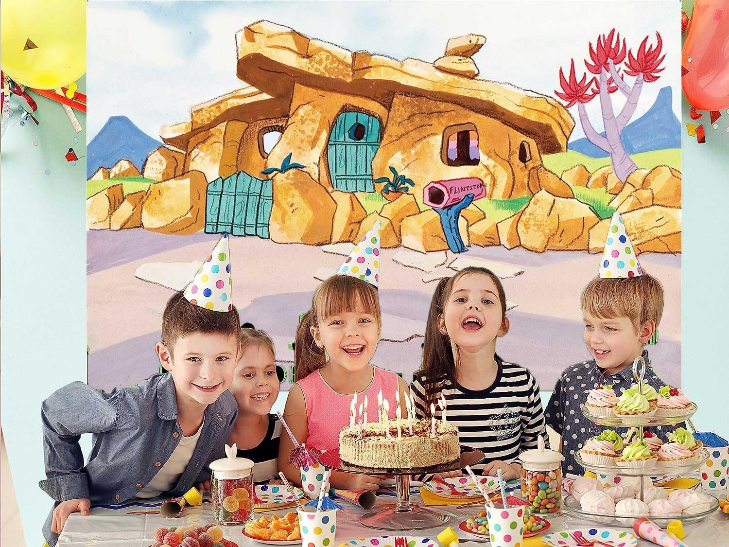 Telón de fondo de piedra de 5.9 x 3.6 pies, fondo de piedra para fotografía, picapiedra, suministros para fiesta de cumpleaños, decoración de fiesta