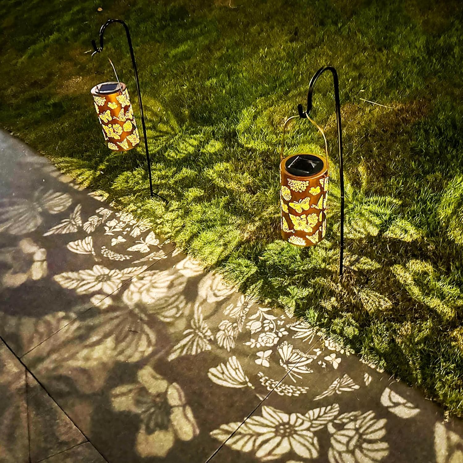 Faroles solares de mariposa para jardín, decoración al aire libre, patrón de flores, luces colgantes solares impermeables, regalos de decoración de