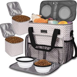 BAGLHER Bolsa de viaje para perros, bolsa de viaje para mascotas (todos los suministros de viaje para mascotas), con 2 recipientes de comida para BAGLHER Bolsa de viaje para perros, bolsa de viaje para mascotas (todos los suministros de viaje para mascotas), con 2 recipientes de comida para