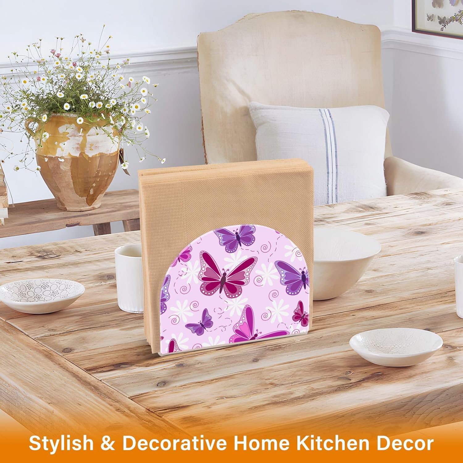 Napkin Holder Elegant Butterfly Napkin Holders for Tables, Clear Acrylic Napkin Holders Cocktail Napkin Holder for Kitchen Restaurant Bar Home Decor
