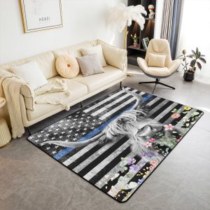 Highland – Alfombra decorativa de vaca de 5 x 7 pulgadas, diseño de bandera estadounidense, para niños y niñas, diseño floral, para sala de estar, Highland – Alfombra decorativa de vaca de 5 x 7 pulgadas, diseño de bandera estadounidense, para niños y niñas, diseño floral, para sala de estar,