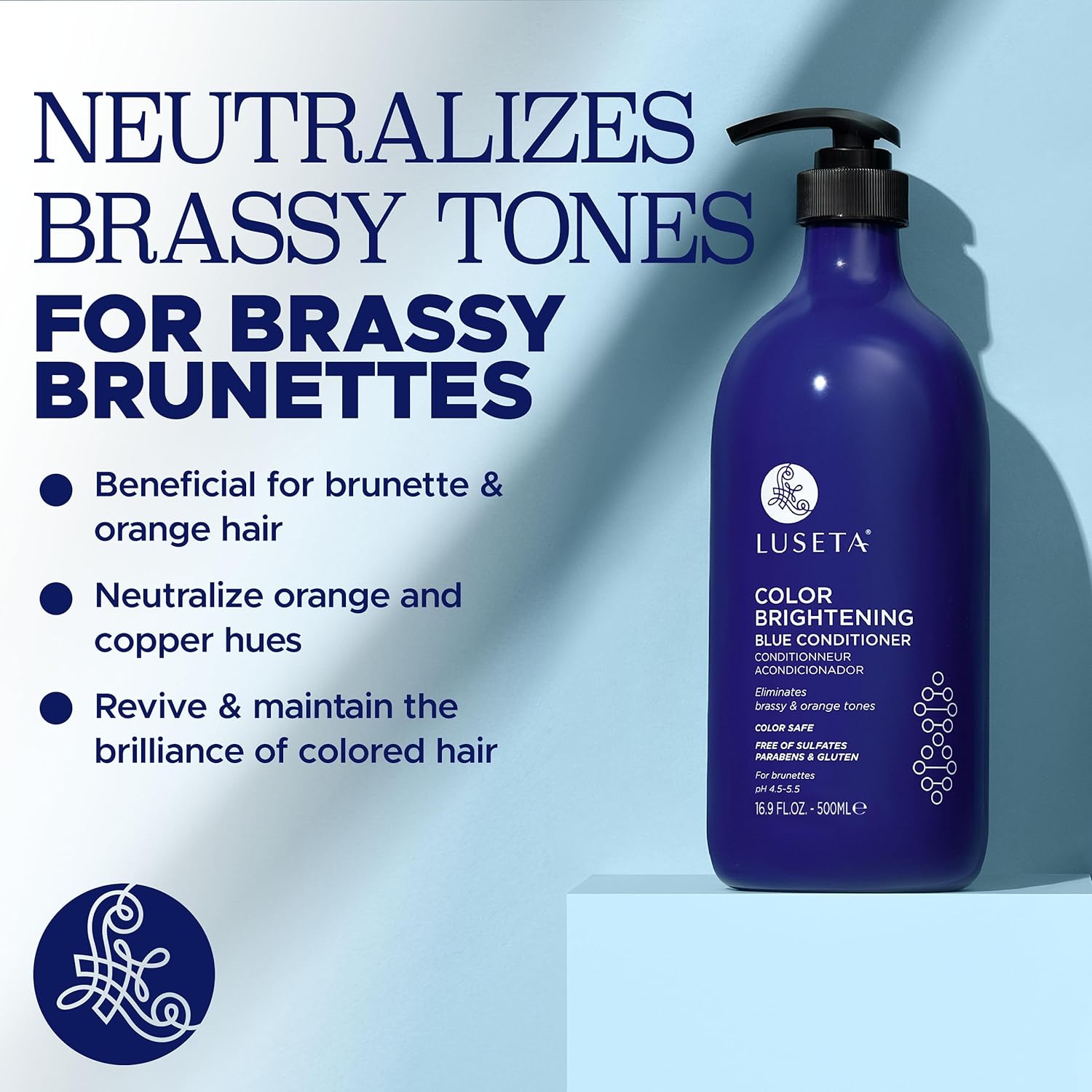 Luseta Acondicionador de color azul iluminador para morenas y tonos naranja cobrizos, acondicionador de rutina para el cuidado del cabello para