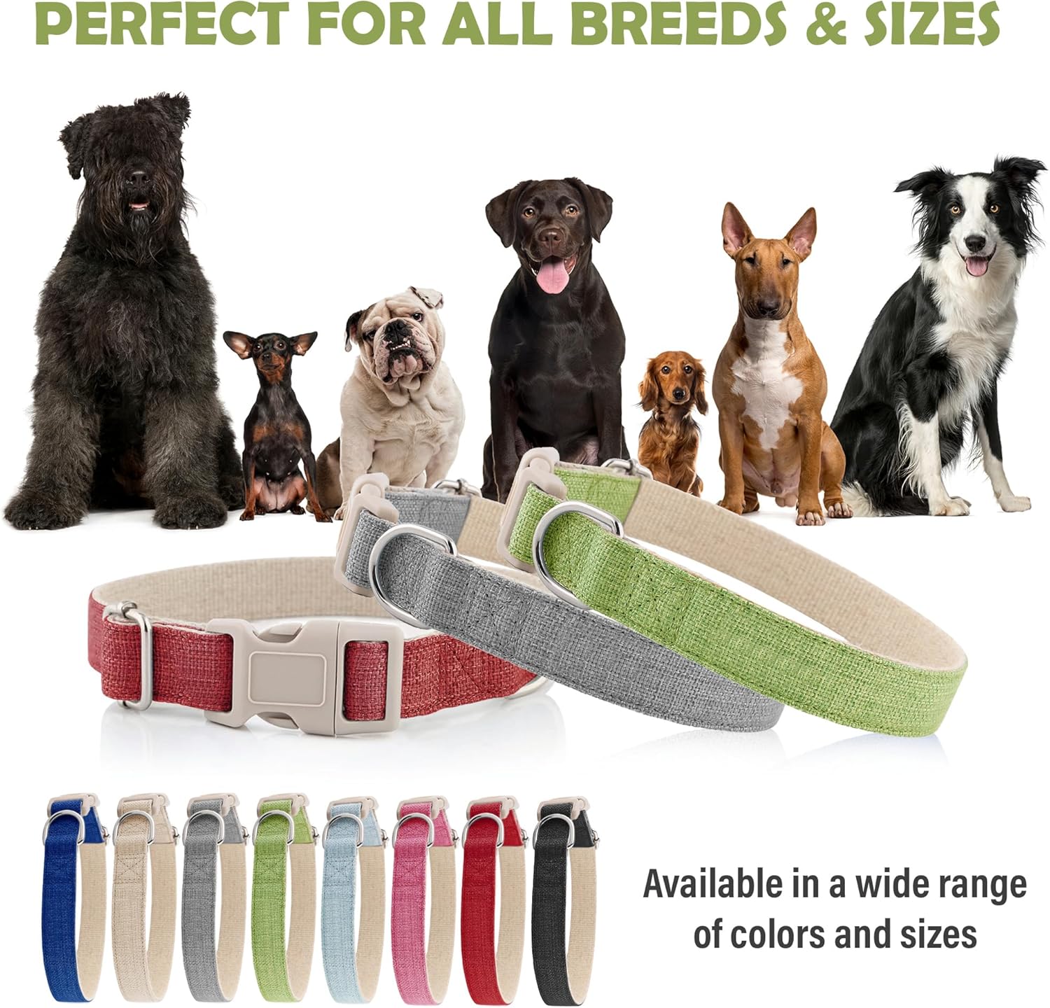 Collar de perro  Collar de perro resistente para perros pequeños, medianos y grandes  Tela natural ecológica  Duradero y agradable al tacto  Collar