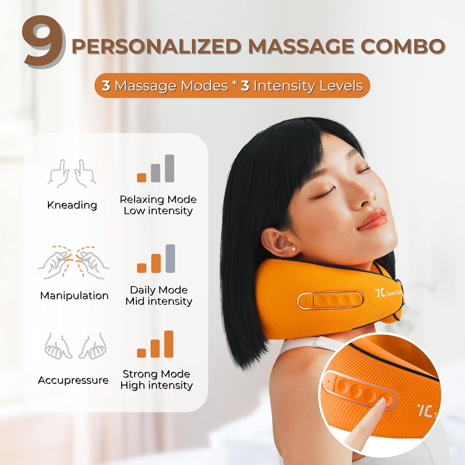 7C Neck Massager Shiatsu with Heat – Cervical Pillow Deep Tissue Kneading for Back – Rechargeable Cordless 3D Kneading Massage Cushion Relieve