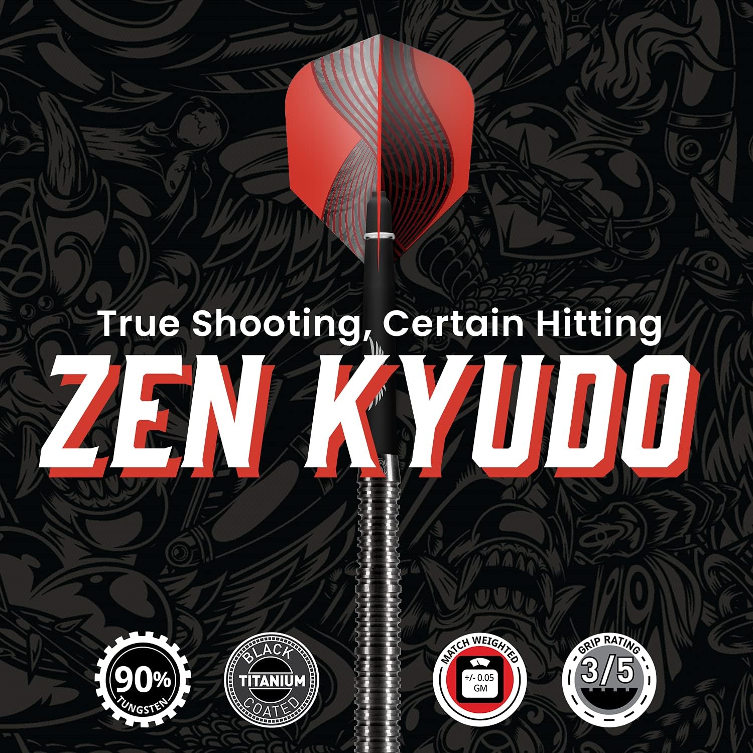 Shot! Dardos Zen Kyudo-Soft Tip Dart Set-Center Pesado-90% Tungsteno Barriles (18)