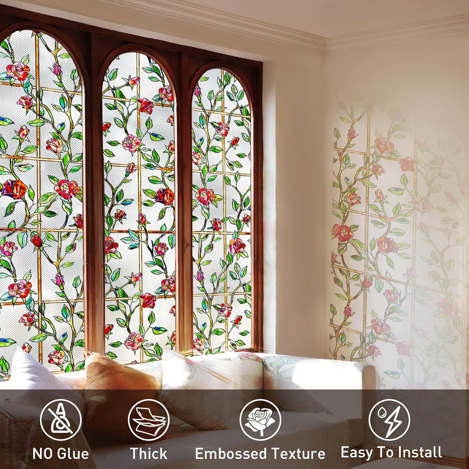 Windimiley Película de privacidad para ventanas de vitral 3D rosa decorativa para baño, esmerilado, se adhiere a la ventana de bloqueo del calor del