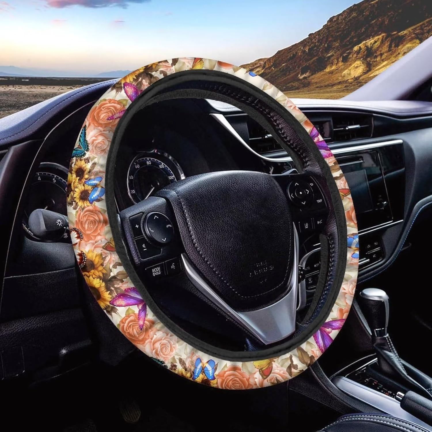 Fundas para volante con diseño de mariposa floral, seguras, antideslizantes, universales de 15 pulgadas, protección para todo tipo de clima,