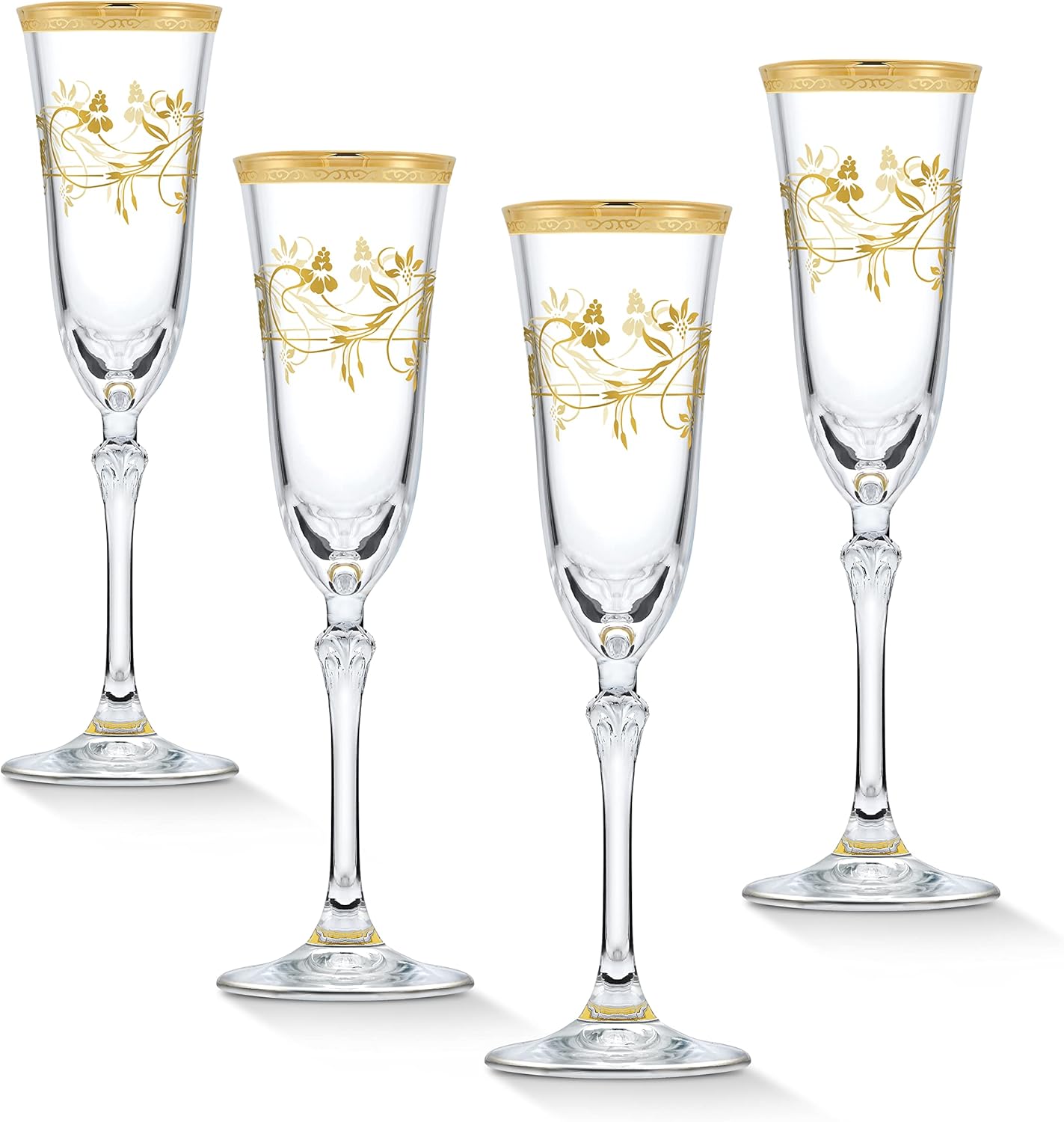 Elegante y moderna cristalería de flores de Rosalia para organizar fiestas y eventos, flauta de 5 onzas, juego de 4