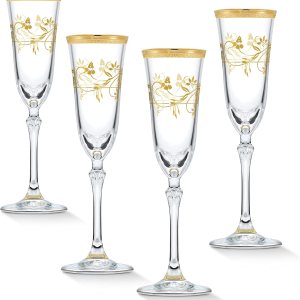 Elegante y moderna cristalería de flores de Rosalia para organizar fiestas y eventos, flauta de 5 onzas, juego de 4 Elegante y moderna cristalería de flores de Rosalia para organizar fiestas y eventos, flauta de 5 onzas, juego de 4