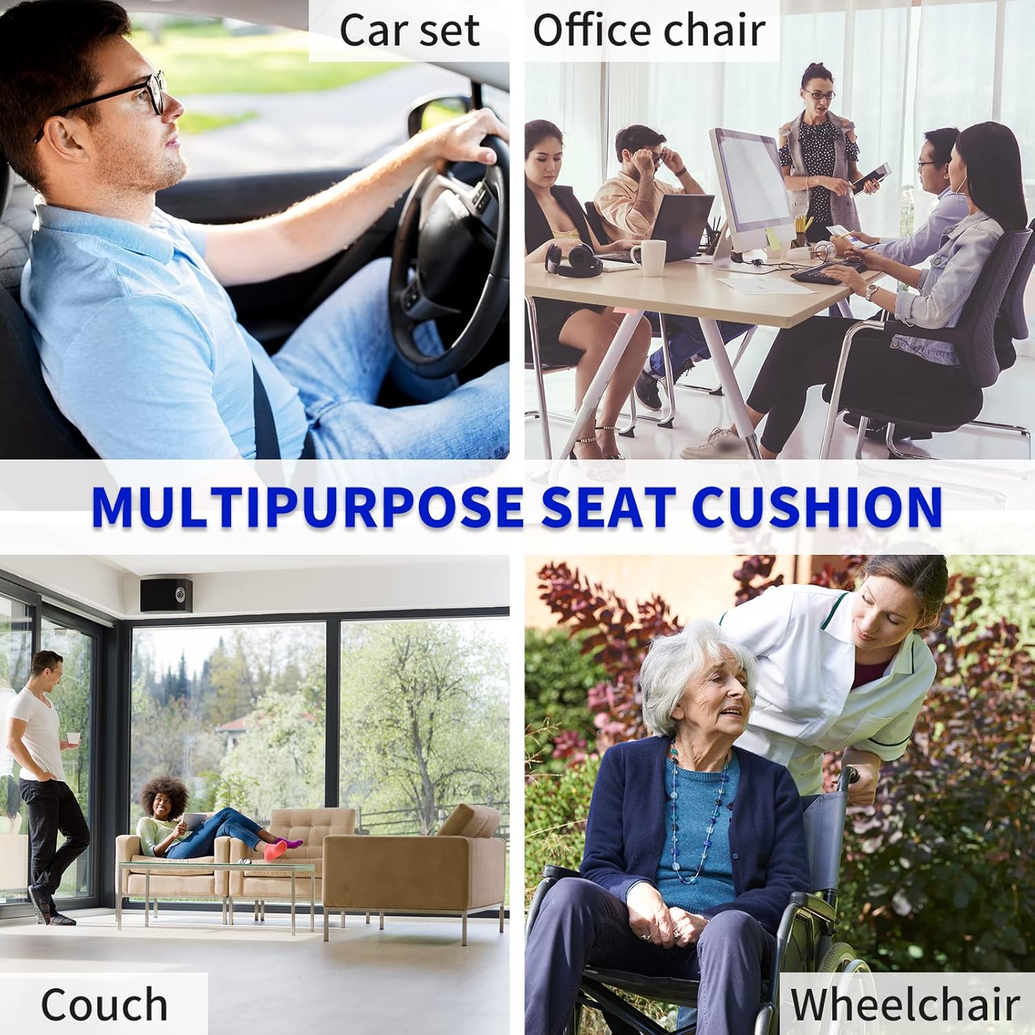 Cojín de asiento de automóvil de 1.18 pulgadas, cojín de espuma viscoelástica con parte inferior antideslizante, cómodo protector de asiento para