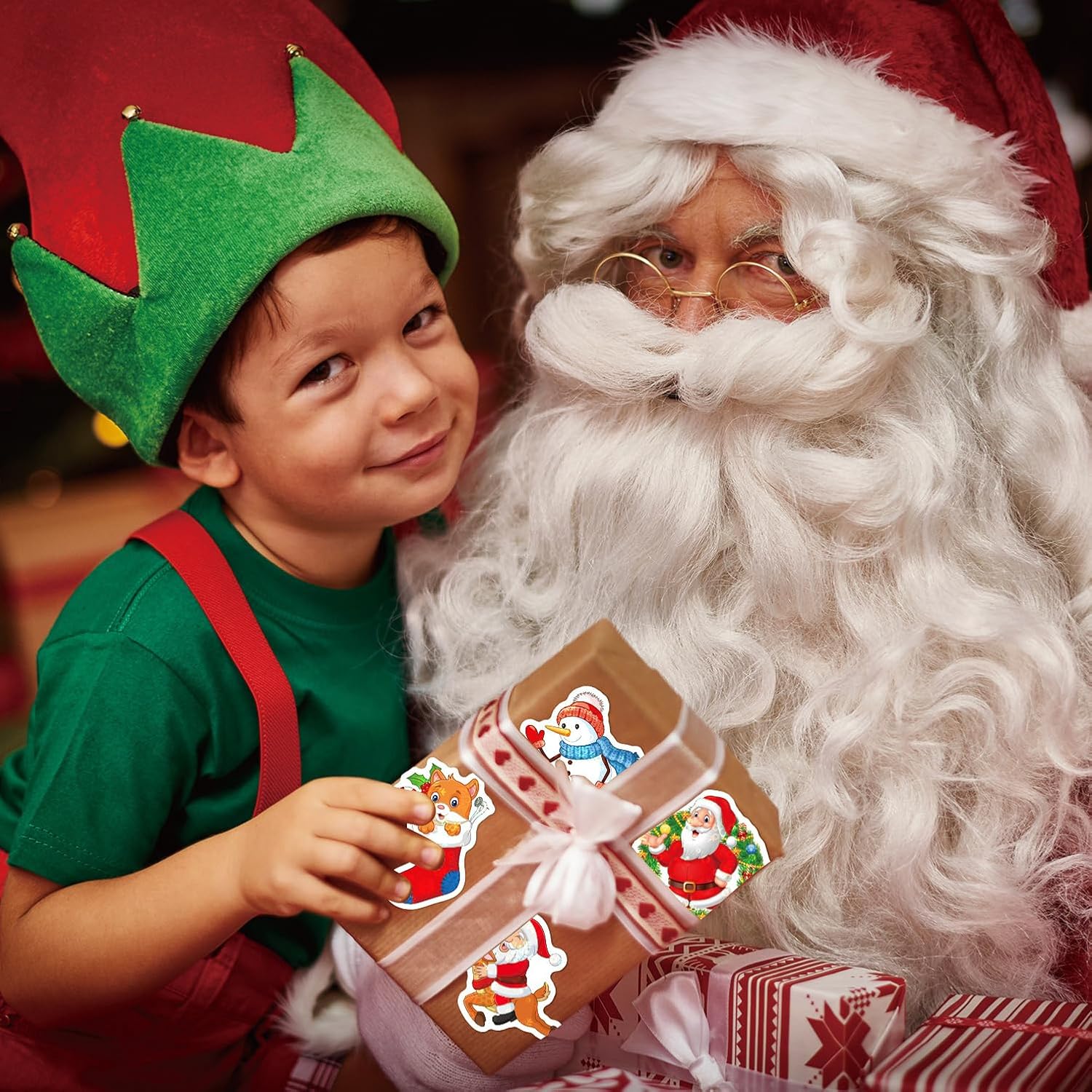 Calcomanías navideñas de Papá Noel, 50 unidades de vinilo kawaii impermeables para fiestas, regalos para tarjetas, botella de agua, guitarra,