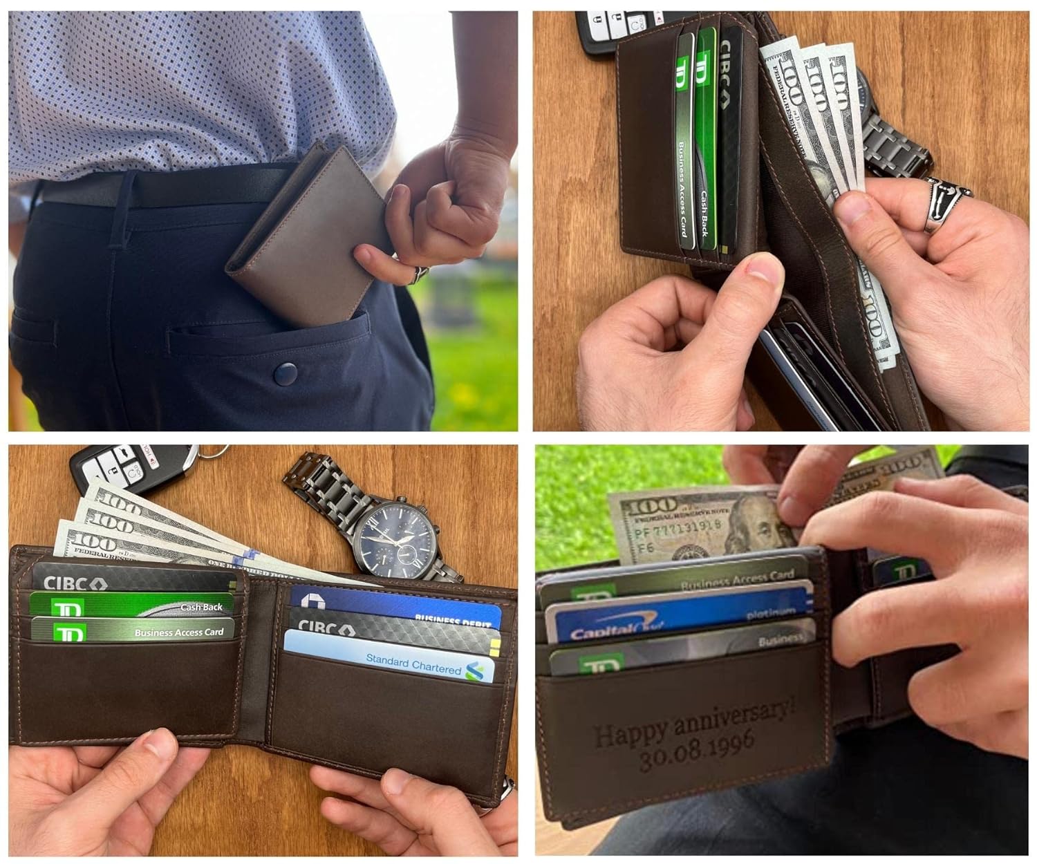 Men’s Real Leather Custom Bifold Wallet, RFID Blocking Customized Wallet with ID Window, Genuine Leather Credit Card Holder for Men with Gift Box