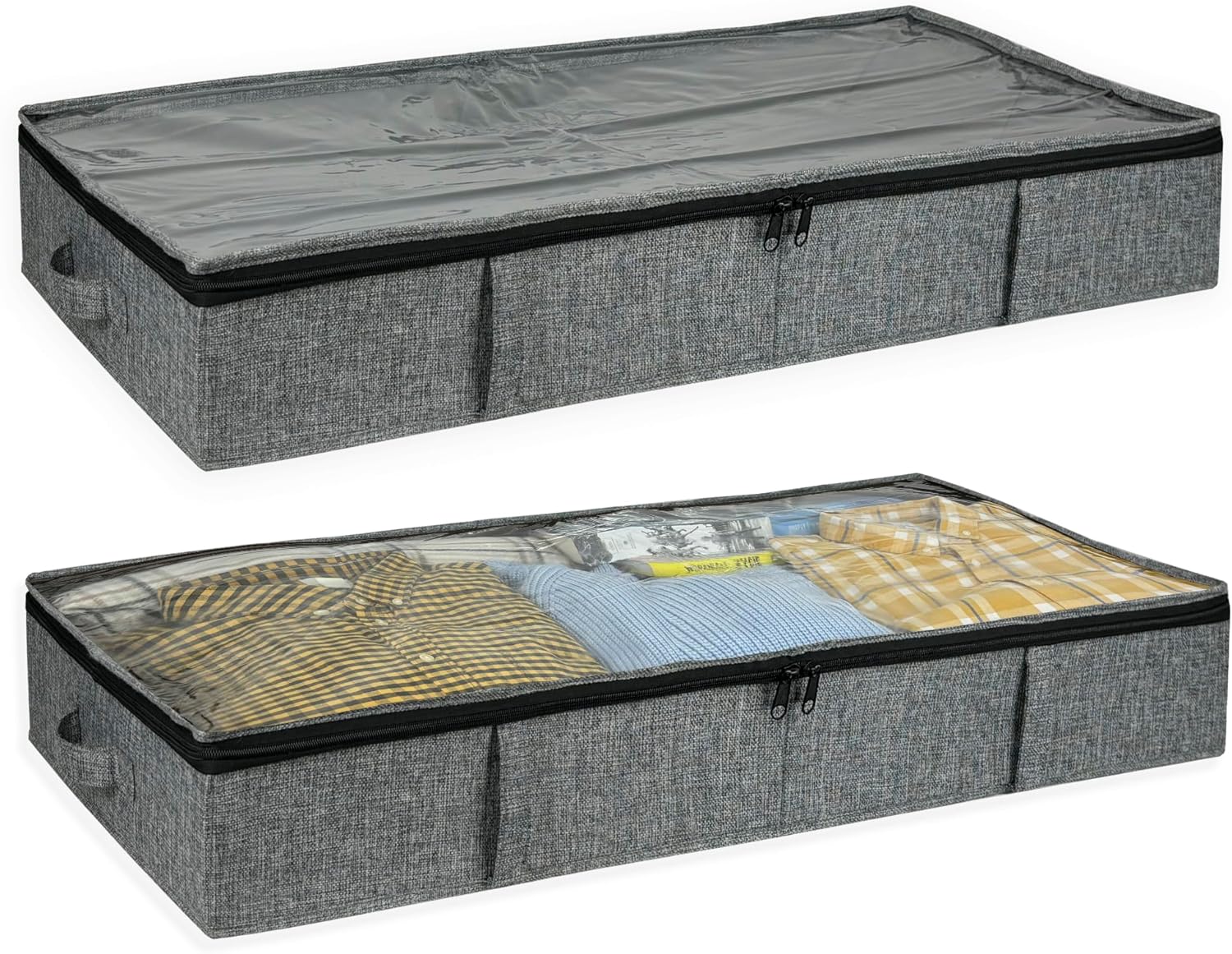 Clutter Mutter Contenedores de almacenamiento para debajo de la cama de 5 pulgadas de alto, 33.8 x 17.7 x 5.1 pulgadas, resistente organizador de