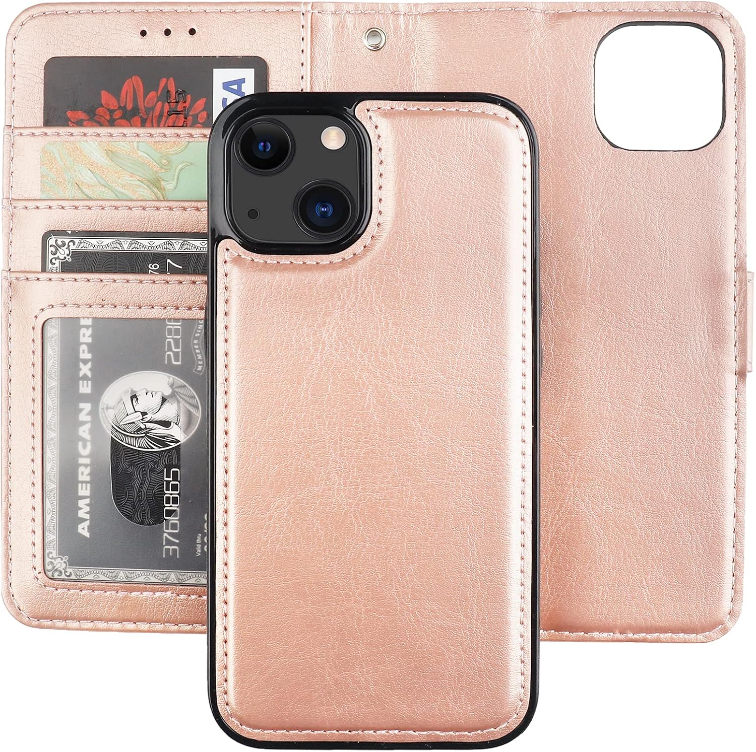 Bocasal Funda tipo cartera desmontable para iPhone 13 con bloqueo RFID, ranuras para tarjetas, soporte de piel sintética de alta calidad, soporte