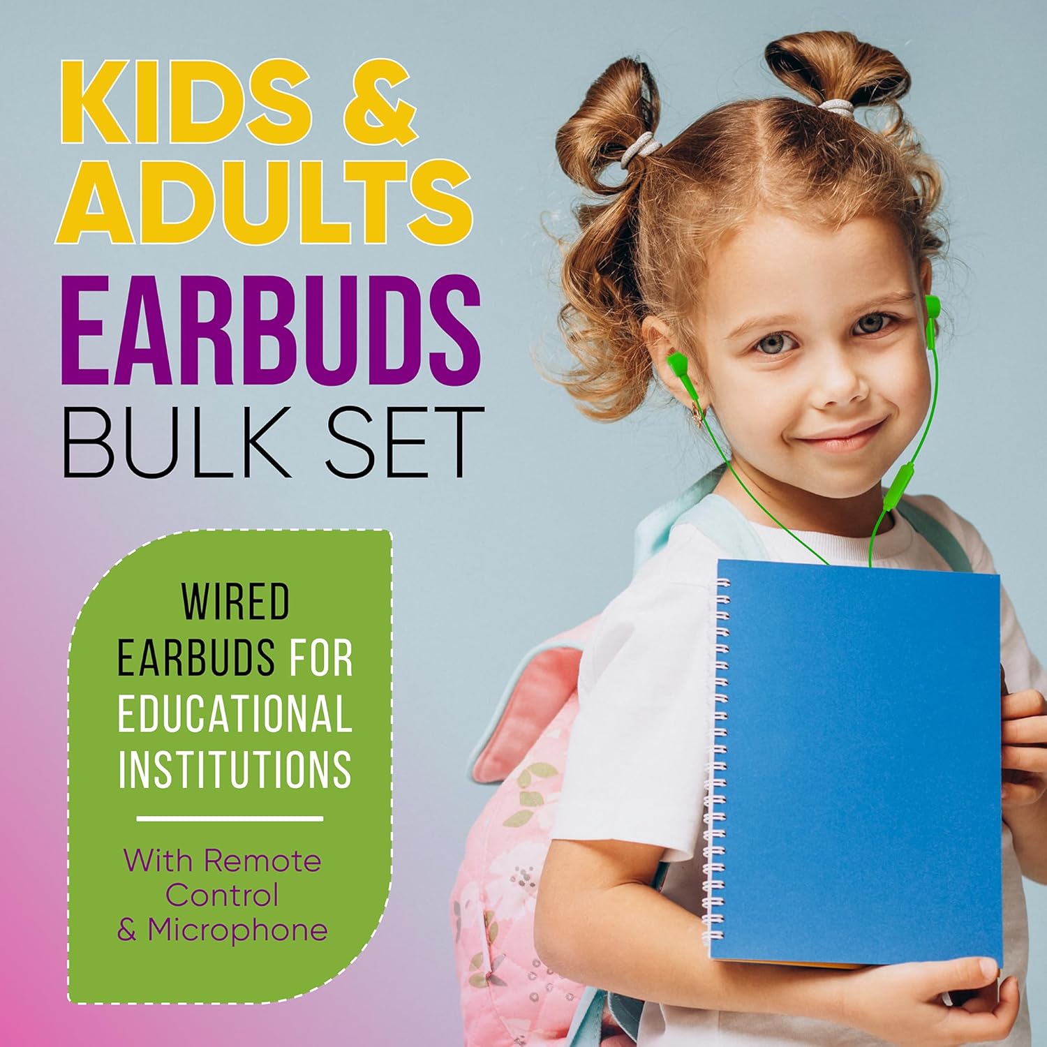 Paquete de 20 auriculares con micrófono multicolor para niños, empaquetados individualmente, auriculares desechables con micrófono, ideales para
