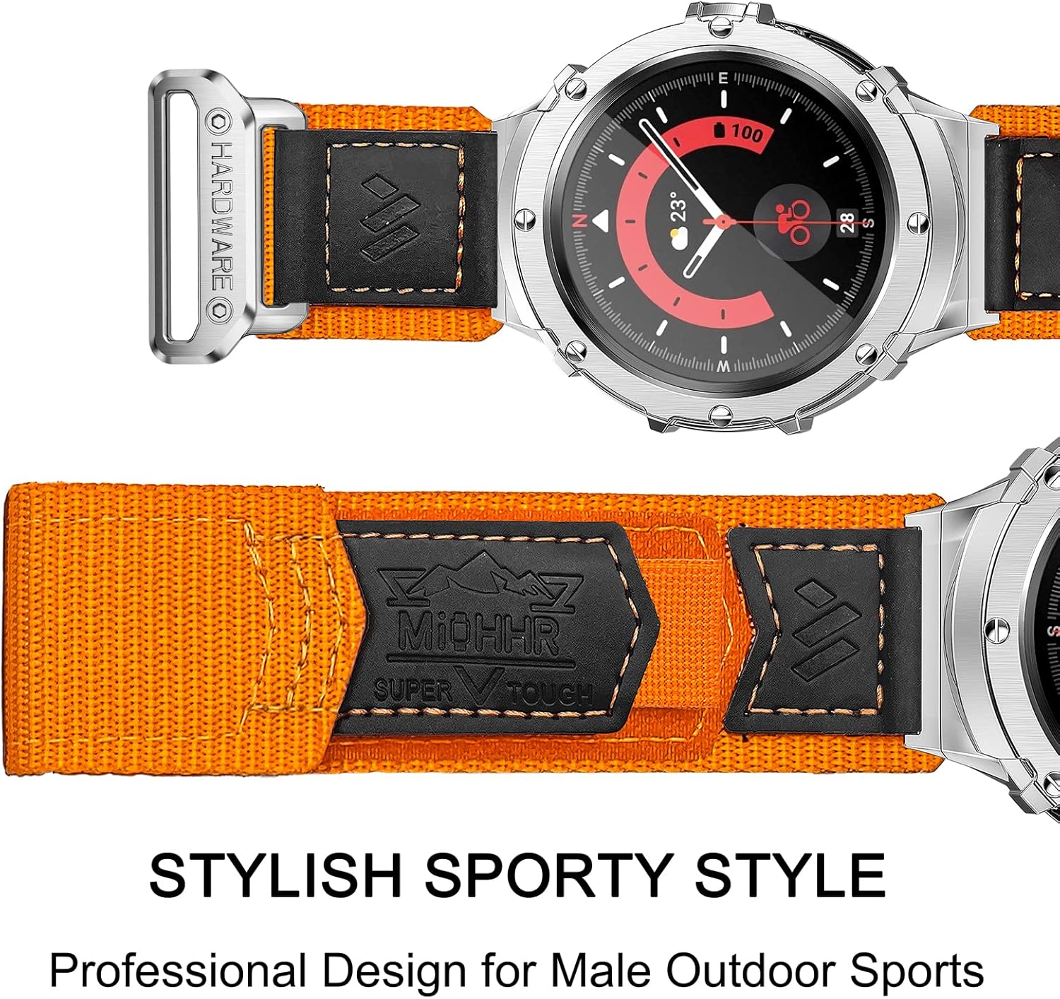 MioHHR Funda de metal con correas compatible con Samsung Galaxy Watch 5 Pro (1.772 pulgadas), Galaxy Watch 654 (1.732 pulgadas), correas de nailon