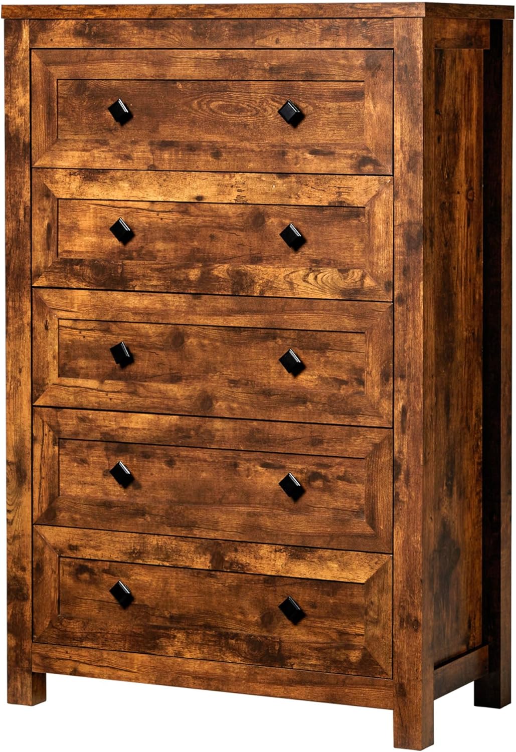 VanAcc Cómoda de 5 cajones altos para dormitorio, cómoda con textura de grano vintage, cómoda de madera de granja para dormitorio, sala de estar,