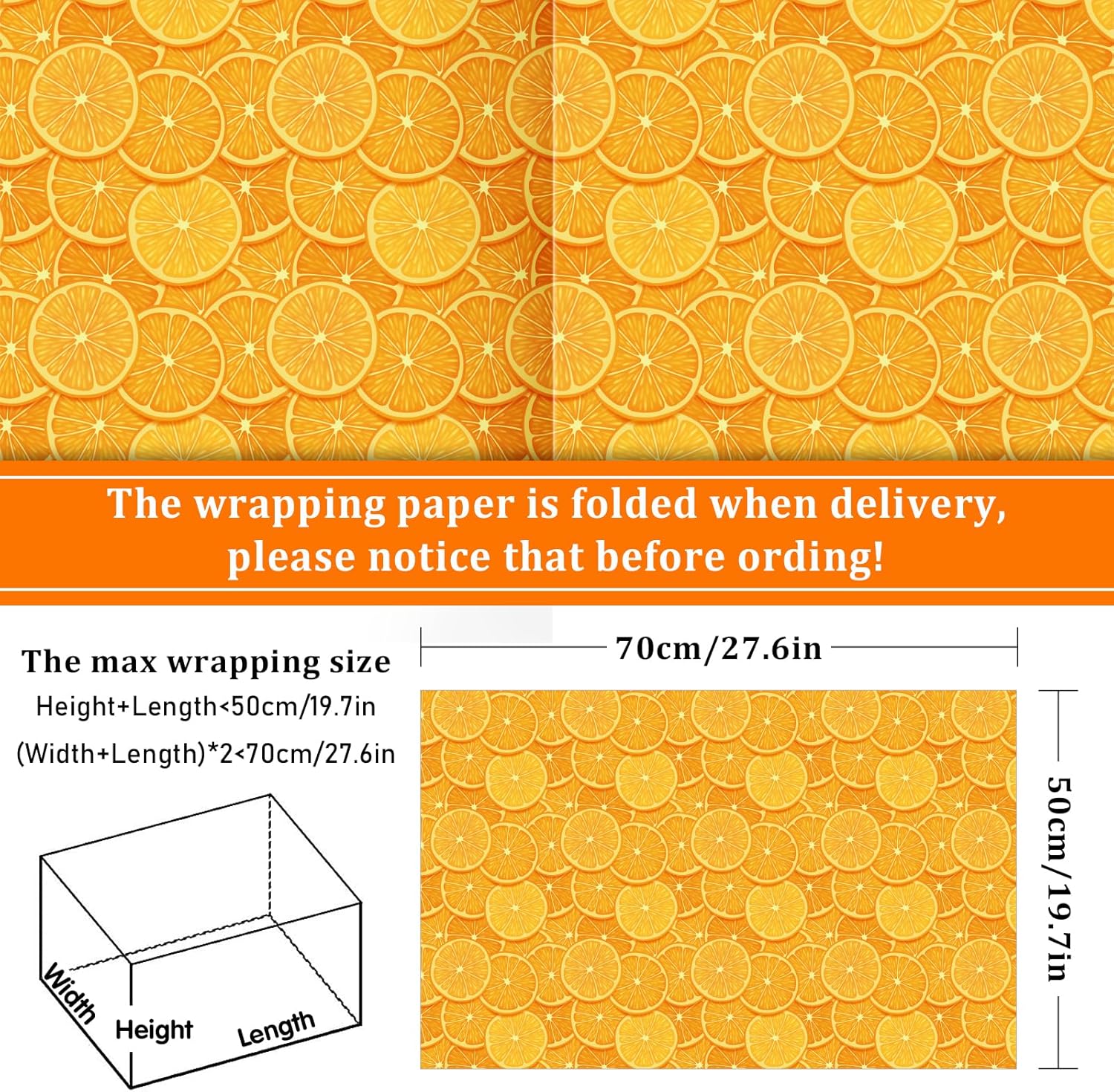 AnyDesign 12 hojas de papel de regalo de frutas, 4 diseños, acuarela naranja, papel de regalo plano plegado, papel de arte cítrico para cumpleaños,